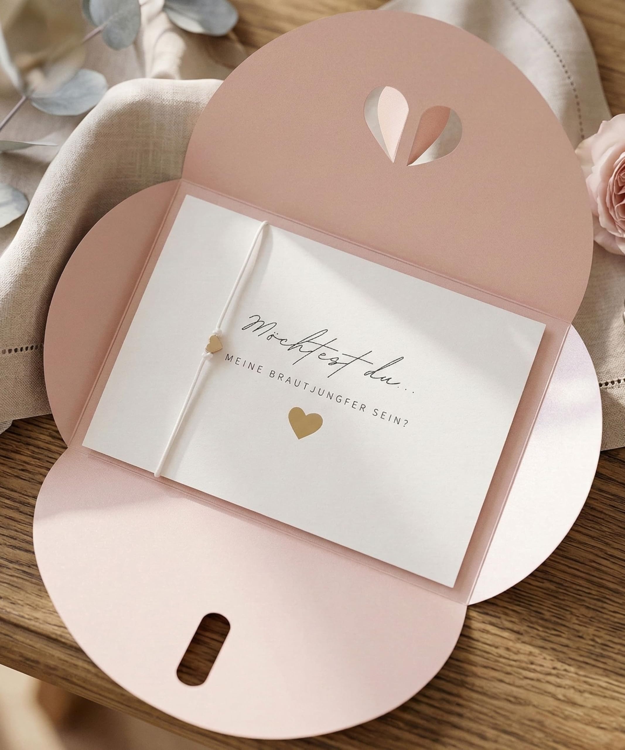 Briefzauber Hochzeitskarte Brautjungfer fragen - Karte mit Armband & Herzumschlag