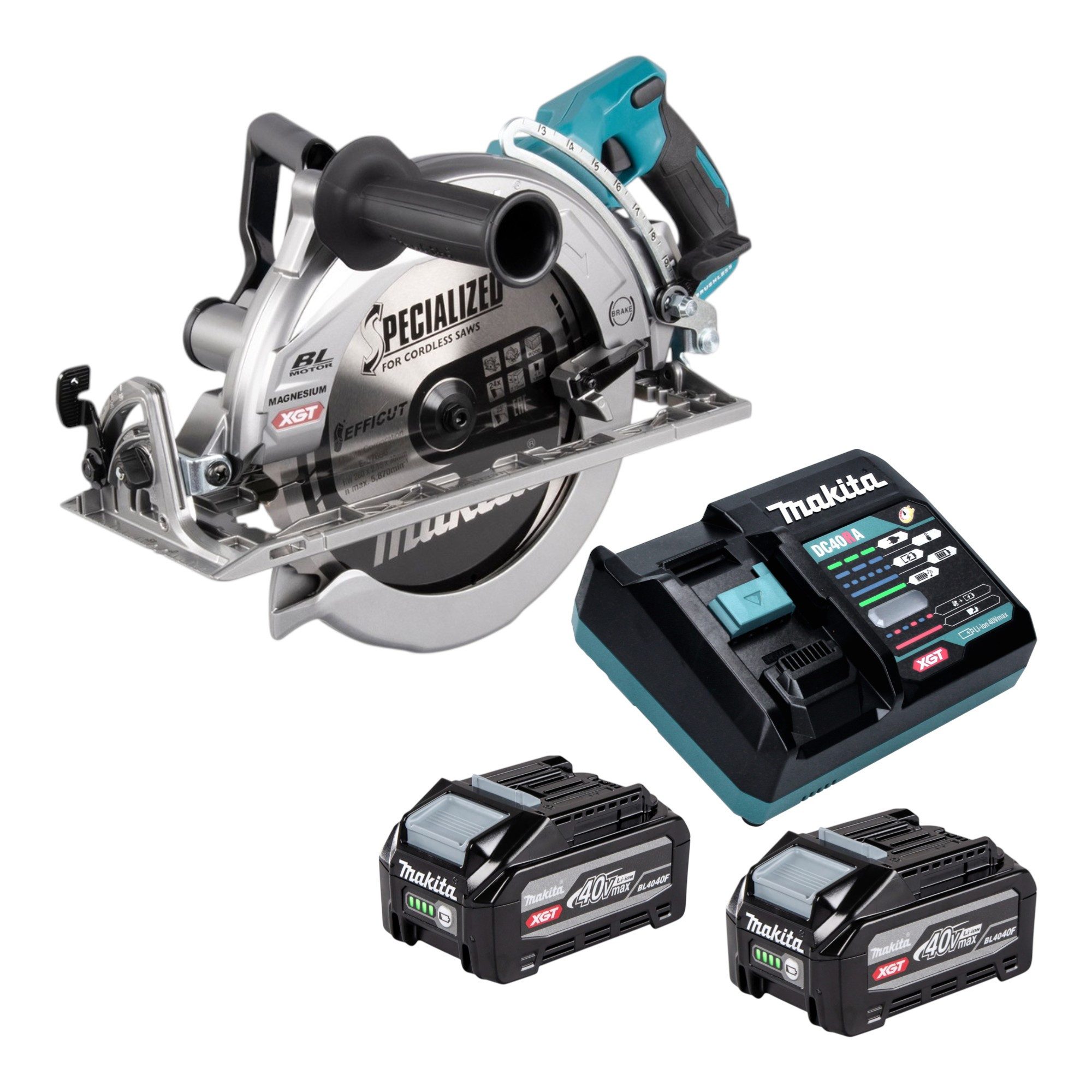 Makita Akku-Handkreissäge RS 002 GU201 40 V max. 260 mm Brushless + 2x Akku 4,0 Ah + Ladegerät