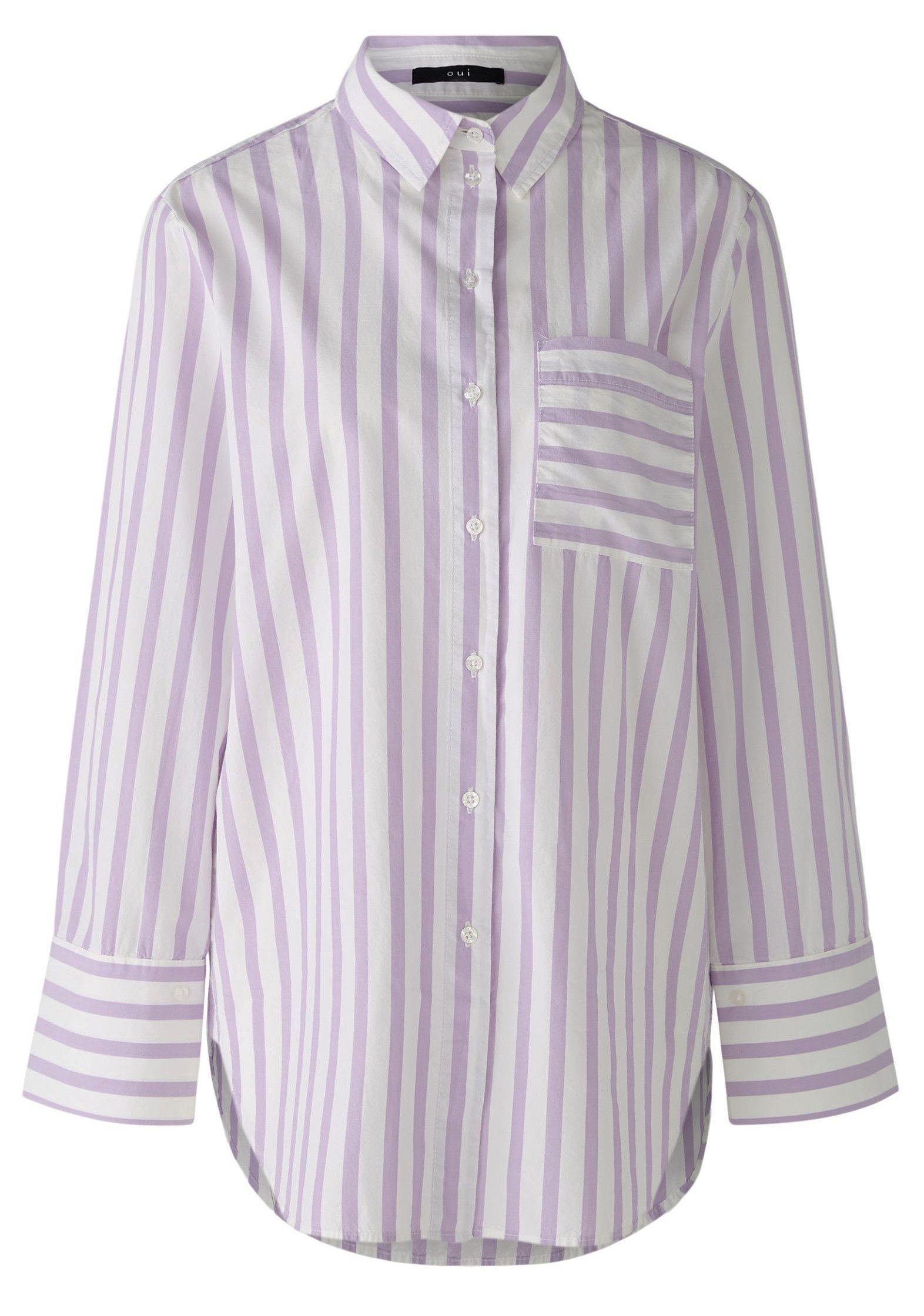 Oui Langarmbluse Oui Bluse Streifen white violett 36 (1-tlg)