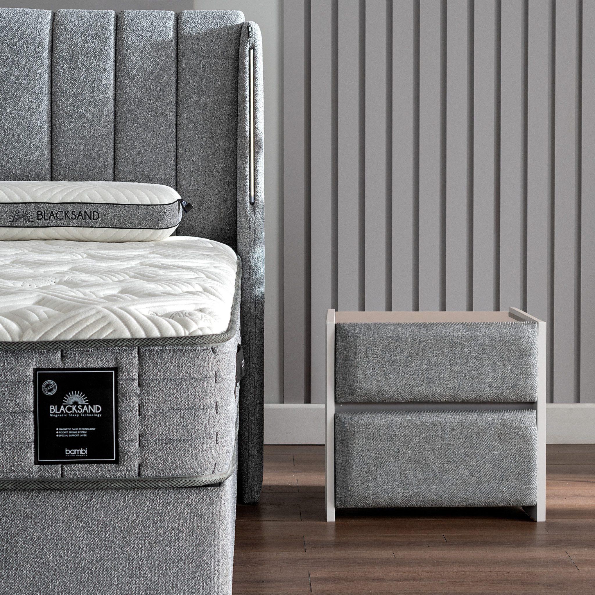 Bambi Boxspringbett Boxspringbett Blacksand Stauraumbett inkl. Matratze und Kopfteile (Kopfteile + 2 Bettkästen + Matratze (Nachttisch Optional), Bettkästen mit – Bild 2 von 5