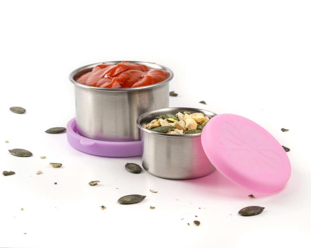 LEKKABOX Lunchbox Dipper, 2er Set - Mini Kleine Edelstahl Soßen Dressing Behälter, Auslaufsicher, sogar bei flüssigen Dressings