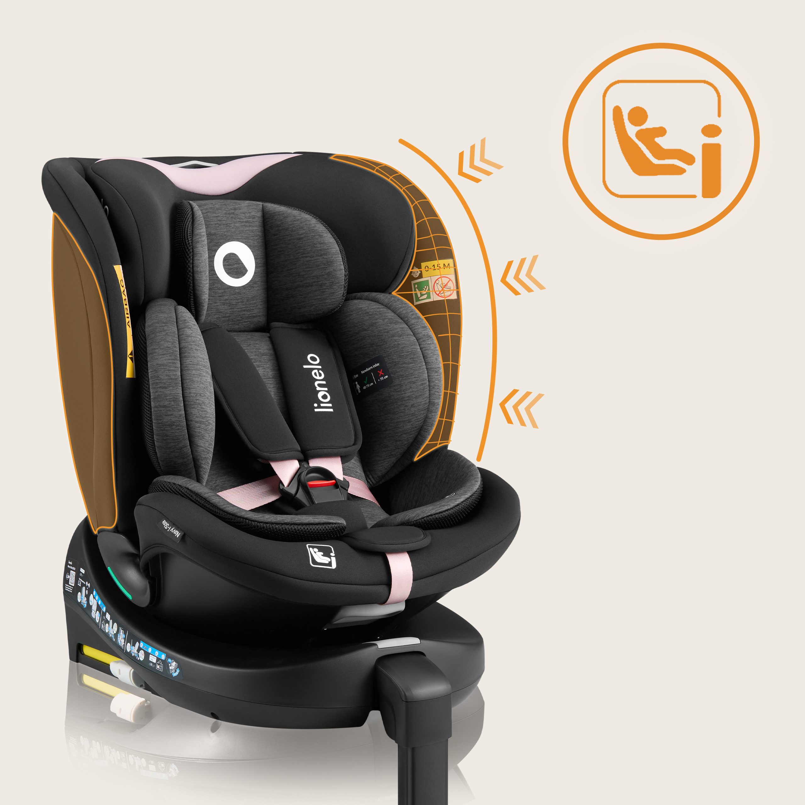 lionelo Autokindersitz NAVY I-SIZE, ab: ab Geburt, bis: 12 Jahren, ab: 40,00 cm, bis: 150,00 cm, (Set), 40-150cm/Ein Kindersitz für den gesamten Zeitraum/i-Size