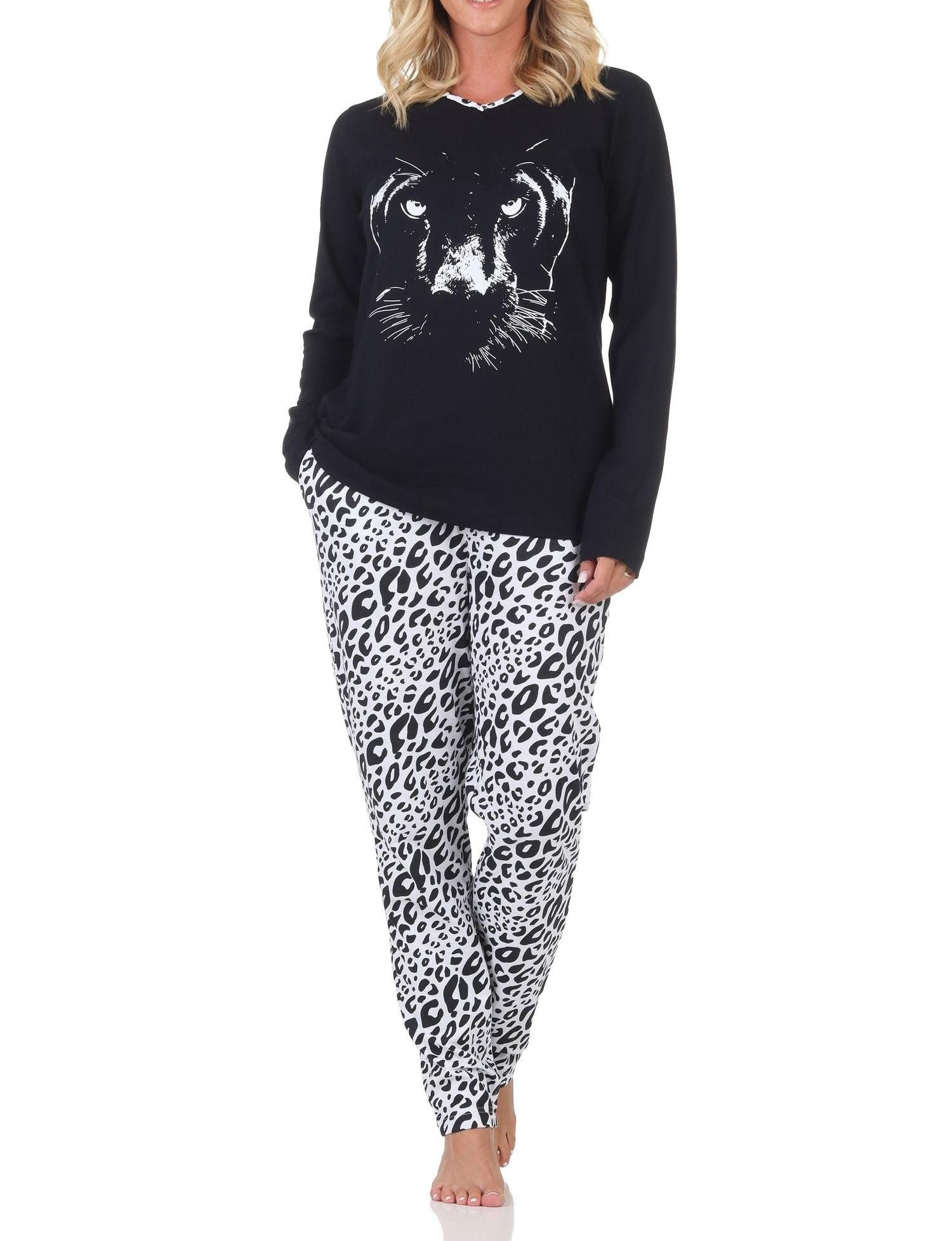 Normann Pyjama Normann Damen langarm Pyjama mit Animal Motiv – auch in Übergröße