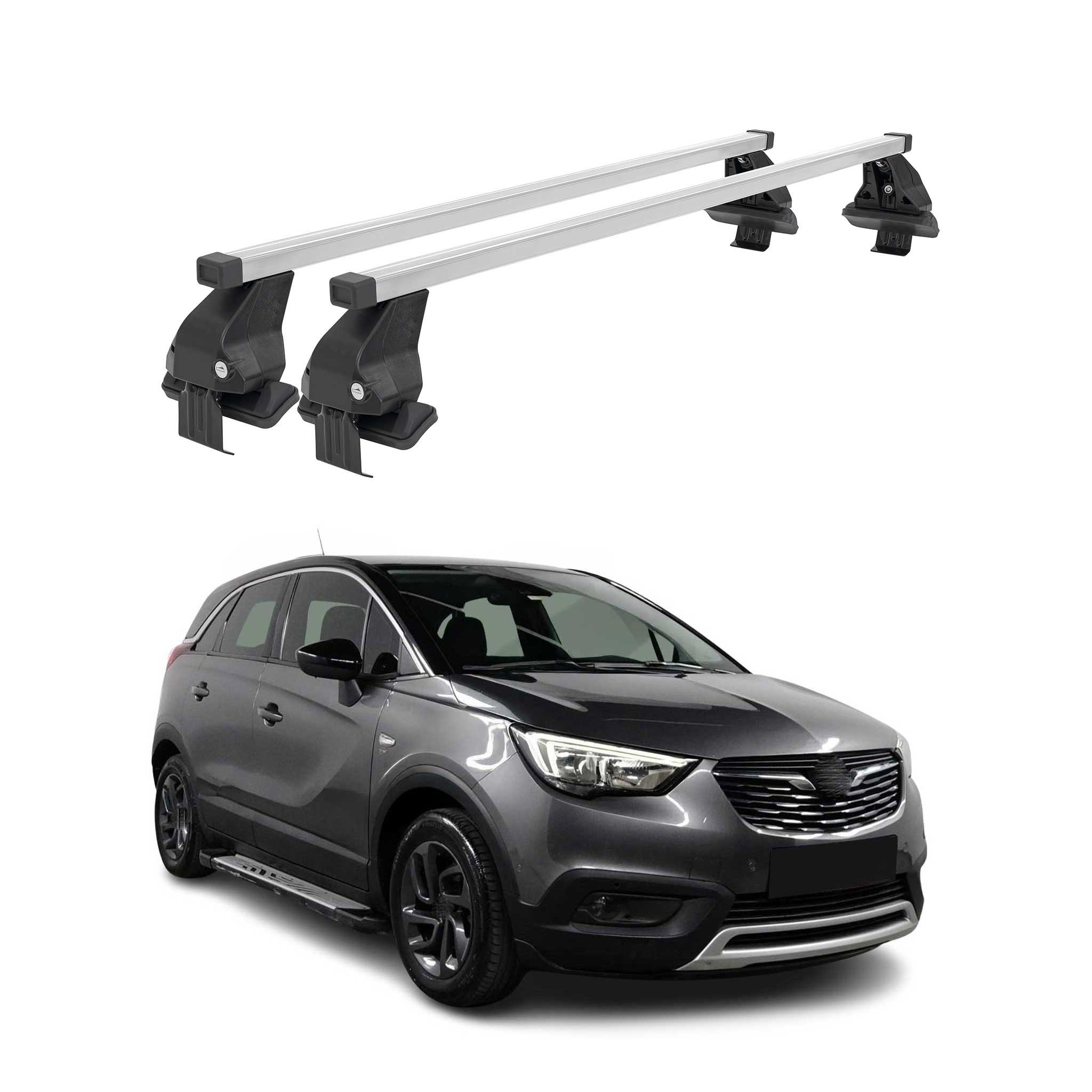 OMAC Dachträger Menabo Gepäckträger für Opel Crossland X 2017-2020 Stahl Silber ABE (2-St), Wasserbeständig,Abnehmbar,Multifunktional,Leichtgewichtig