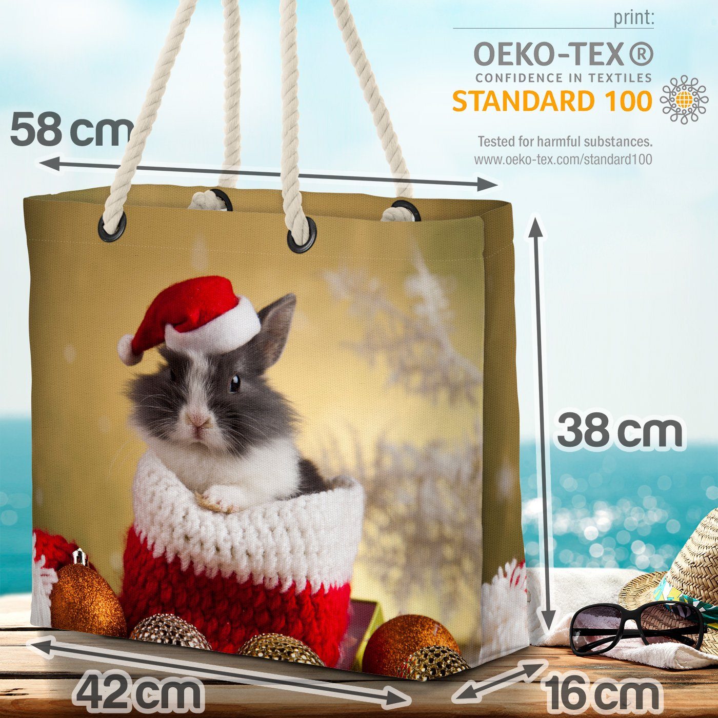 Nikolaus Weihnachten Haustier VOID (1-tlg), Winter Nikolaus Strandtasche Weihnachten Hase Hase