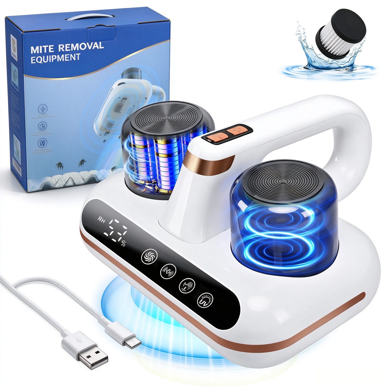 AKKEE Matratzenreinigungsgerät Milbensauger für Matratzen, Milbenstaubsauger mit UV-C Licht, 100 W
