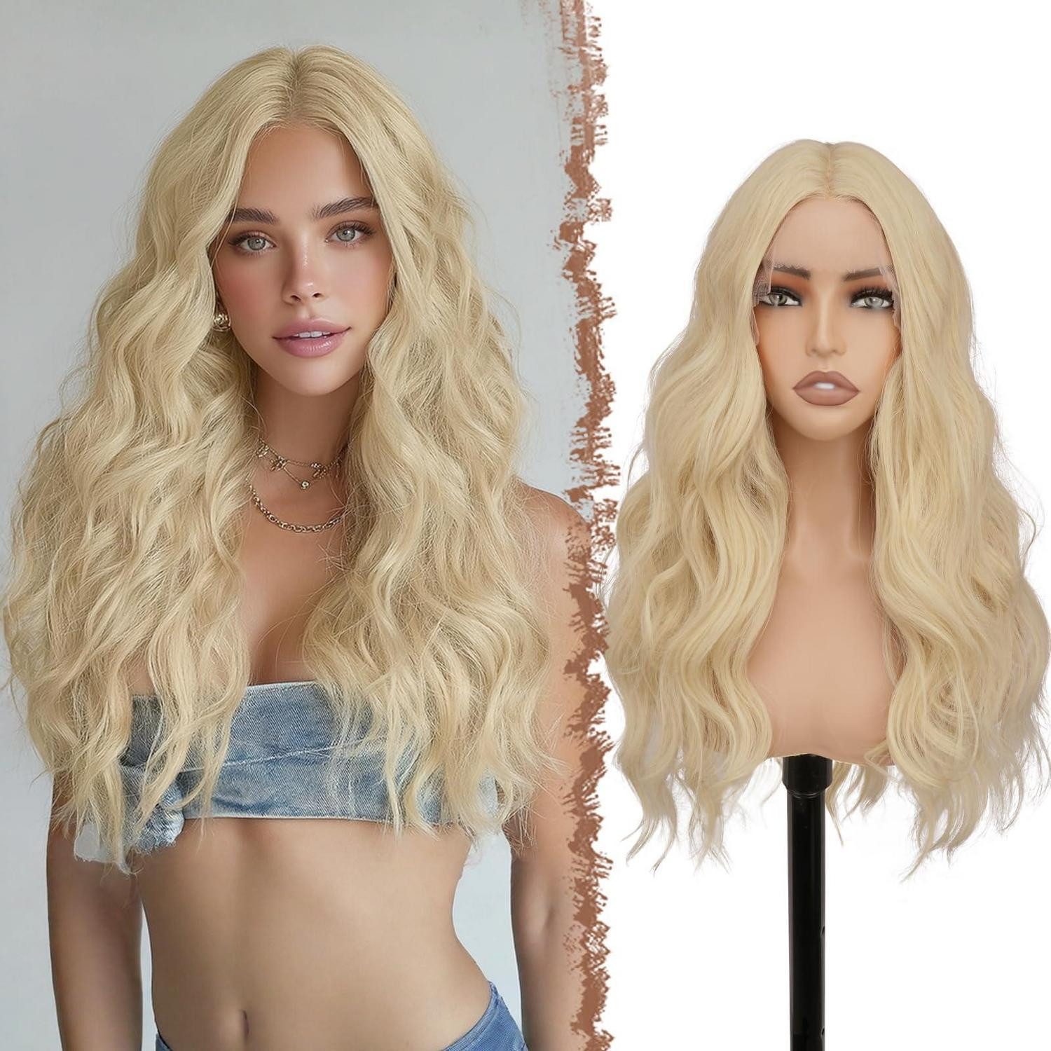 LuxusKollektion Kunsthaarperücke Perücke Lace Front Kunsthaar Lockig Gewellt 70cm Frauen Hellblond