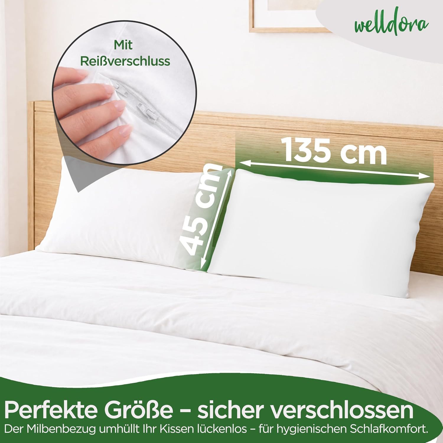 Welldora Kissenbezug für Allergiker, Milbenbezug Kissen, fachärztlich getestet, (1 Stück), Encasing gegen Milben & Bettwanzen ǀ Allergiker Bettwäsche