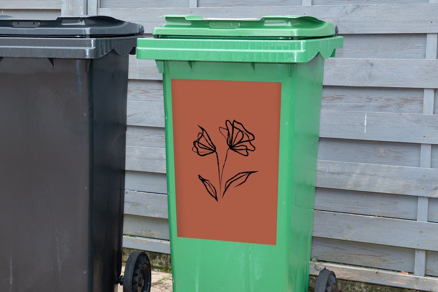 St), - Linienkunst Sticker, Rosen Mülltonne, Mülleimer-aufkleber, Abfalbehälter - Container, (1 MuchoWow Wandsticker Blumen