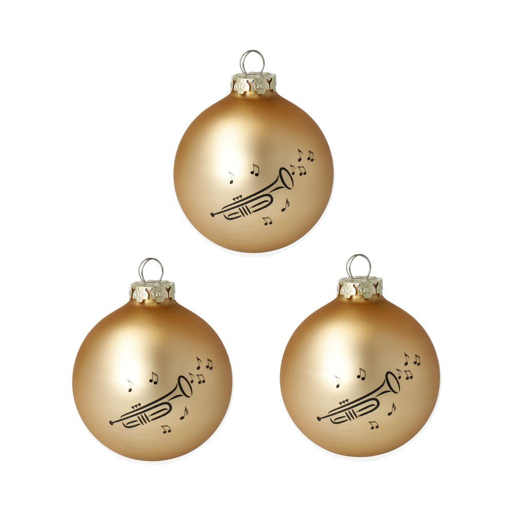 mugesh Weihnachtsbaumkugel 3er-Set Weihnachtskugeln Trompete, für Musiker gold | Weihnachtskugeln