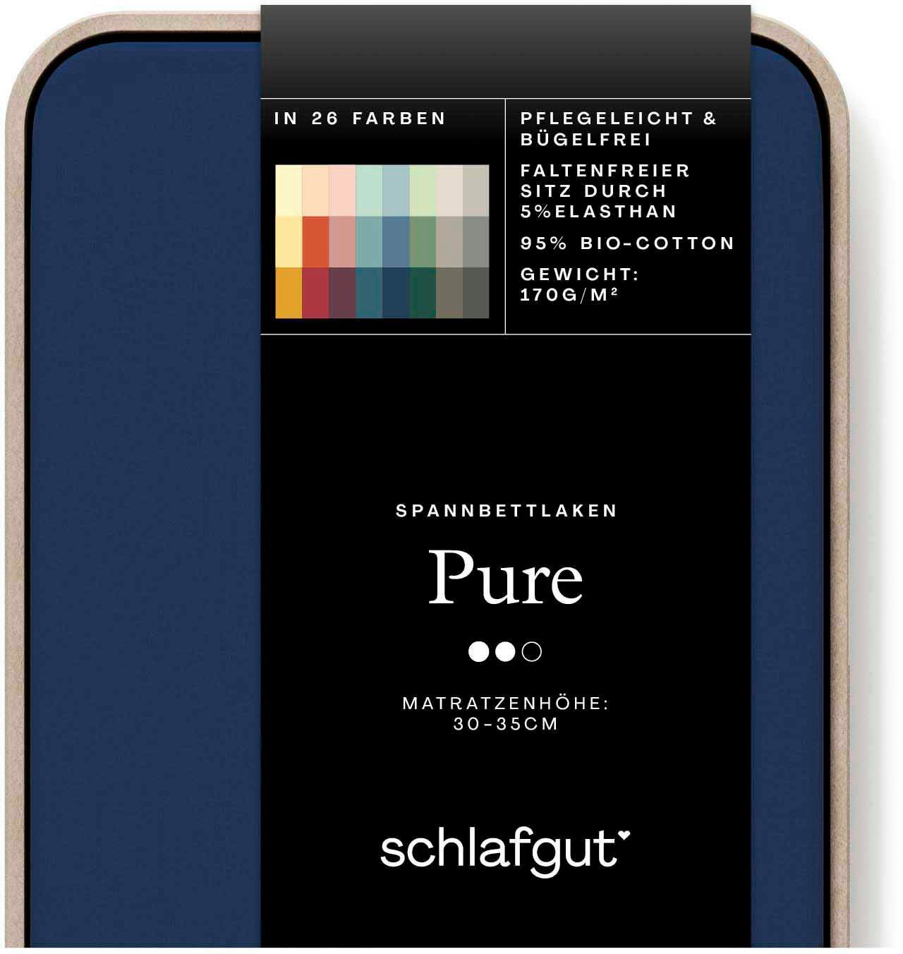 Schlafgut Spannbettlaken PURE Bio-Baumwolle mit Elasthan, 170 g/m², Bettlaken, Spannbetttuch, Jersey, Gummizug: rundum, (1 Stück), PREMIUM Laken für Matratzen bis 30cm Höhe, dehnbar blickdicht, straff