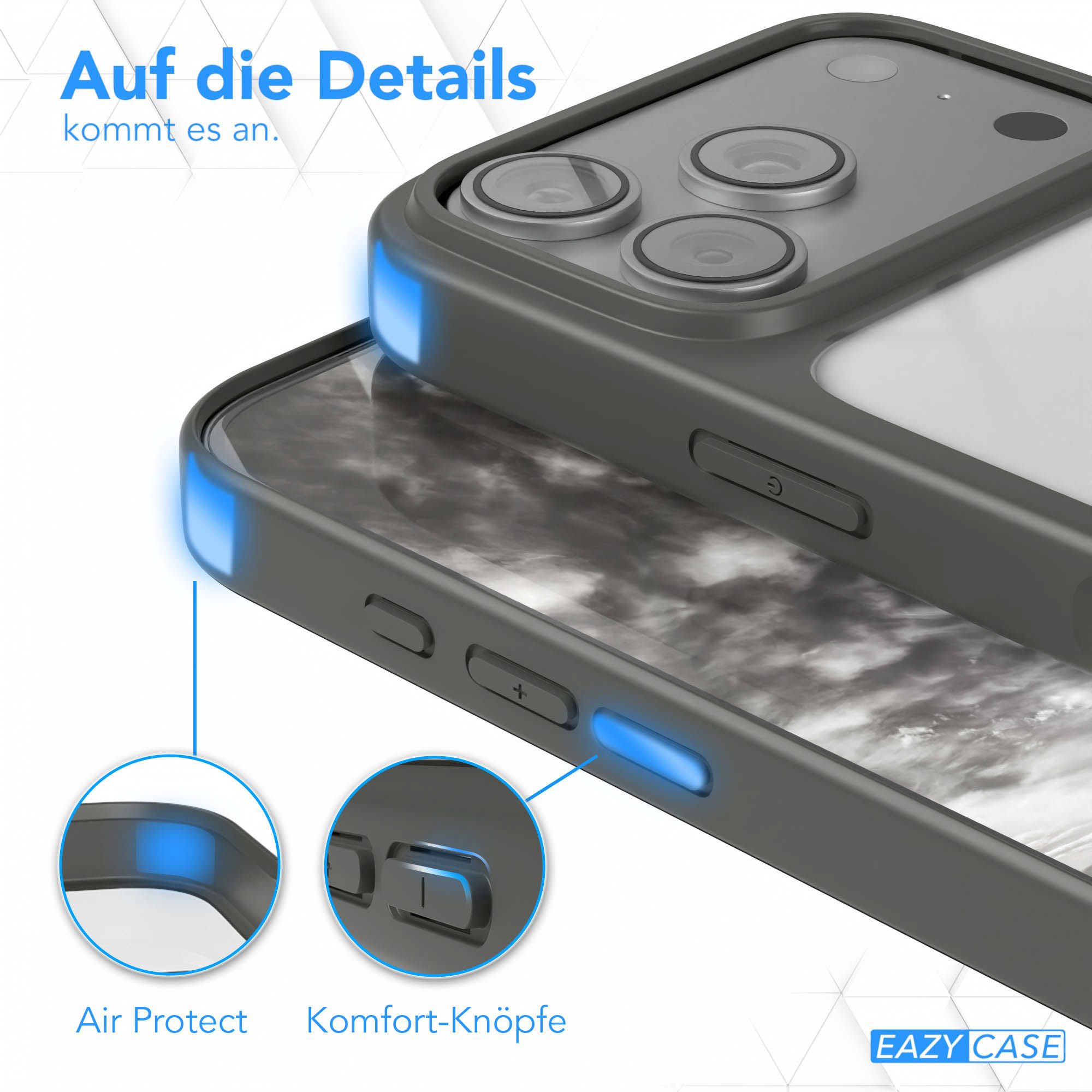 EAZY CASE Handyhülle Bumper Case für Apple iPhone 17 Pro 6,3 Zoll, Schutzhülle mit Kameraschutz transparent stoßfestes Backcover Grau – Bild 4 von 5