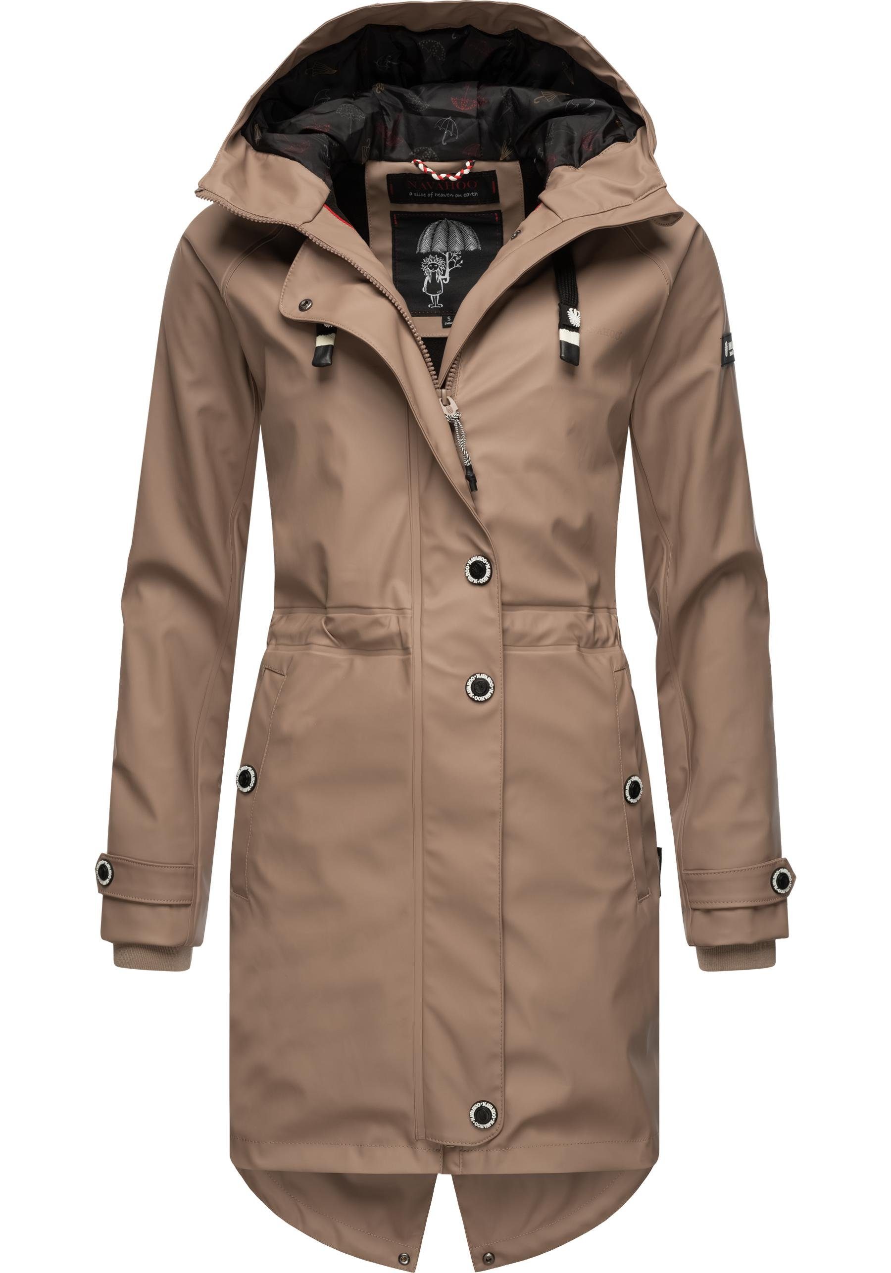 Flower Rainy taupe Damen mit Navahoo Kapuze modischer Regenmantel Regenjacke