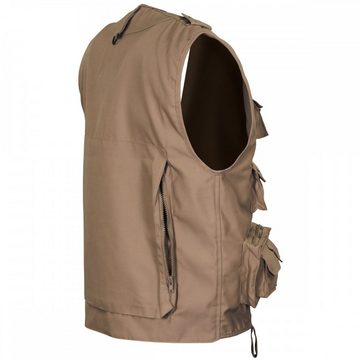 MFH Anglerweste Outdoor Weste, khaki, schwere Ausführung - XL große aufgesetzte Rückentasche mit seitlichem Reißverschluss