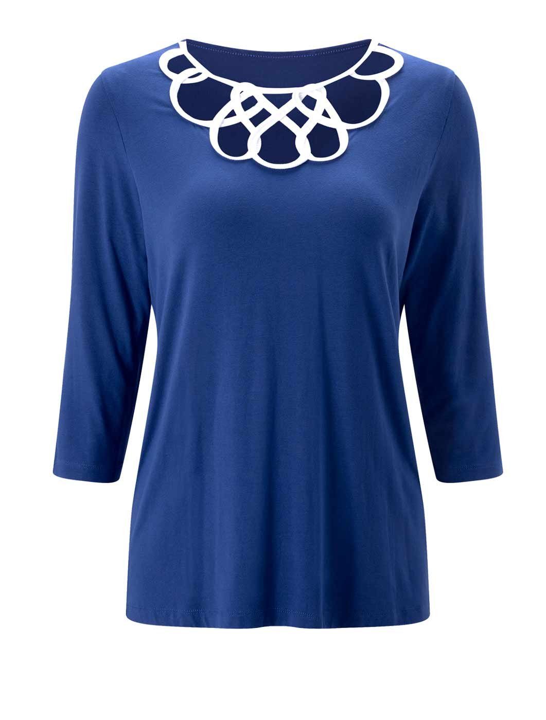 creation L T-Shirt royalblau-weiß Damen L CRéATION Jerseyshirt