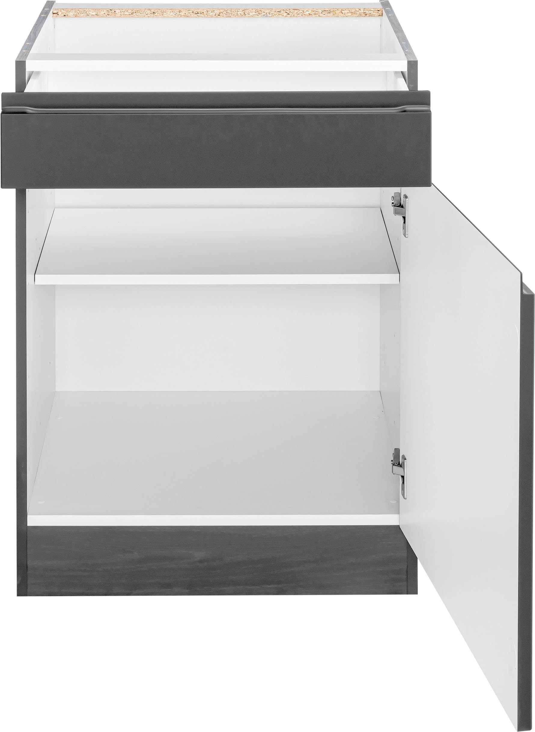 KOCHSTATION Unterschrank KS-Bruneck >>Bruneck<< 60 cm breit, für viel Stauraum, hochwertige MDF-Fronten