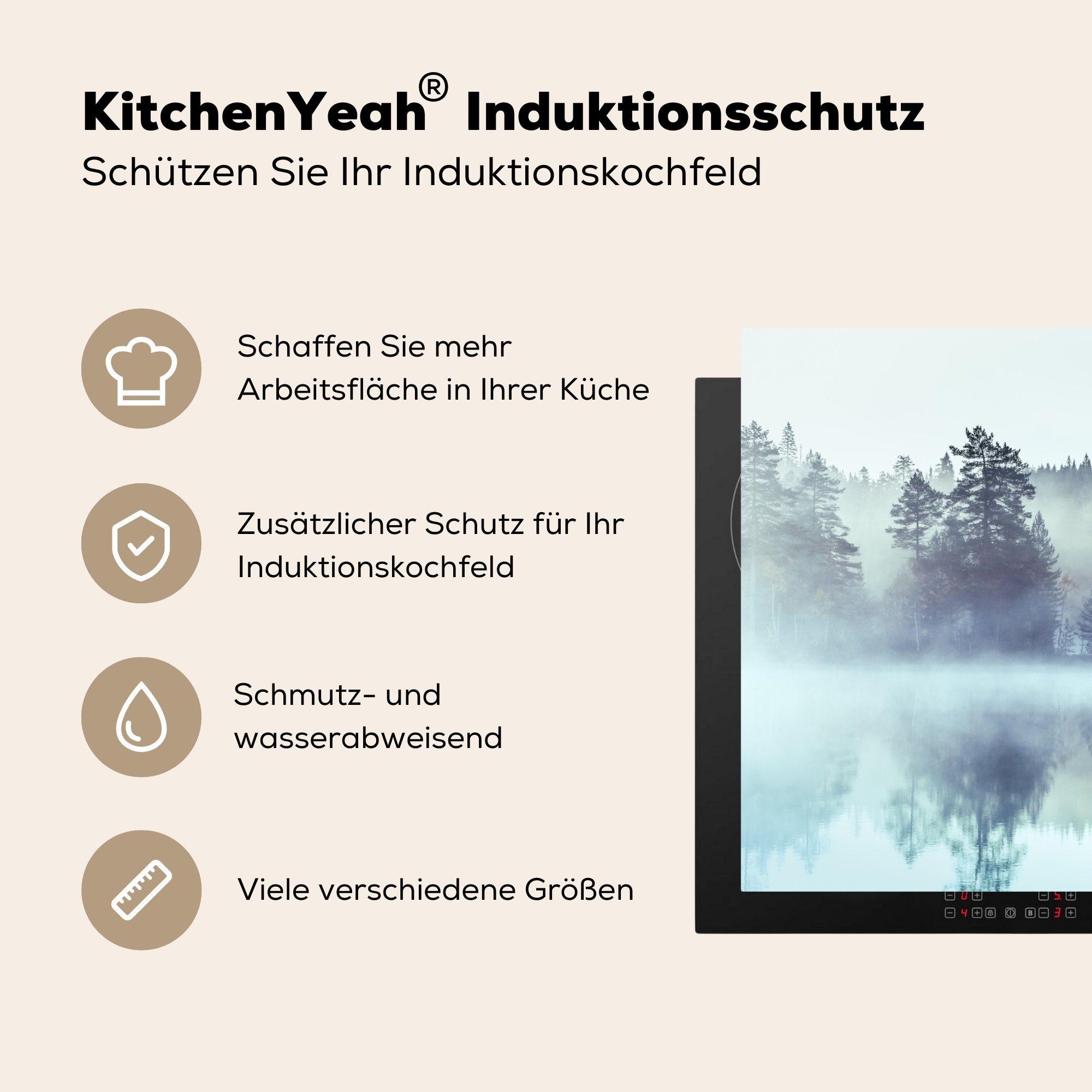 Vinyl, - Wald 81x52 Induktionskochfeld für Herdblende-/Abdeckplatte tlg), die Schutz (1 Nebel Ceranfeldabdeckung cm, Winter, - MuchoWow küche,