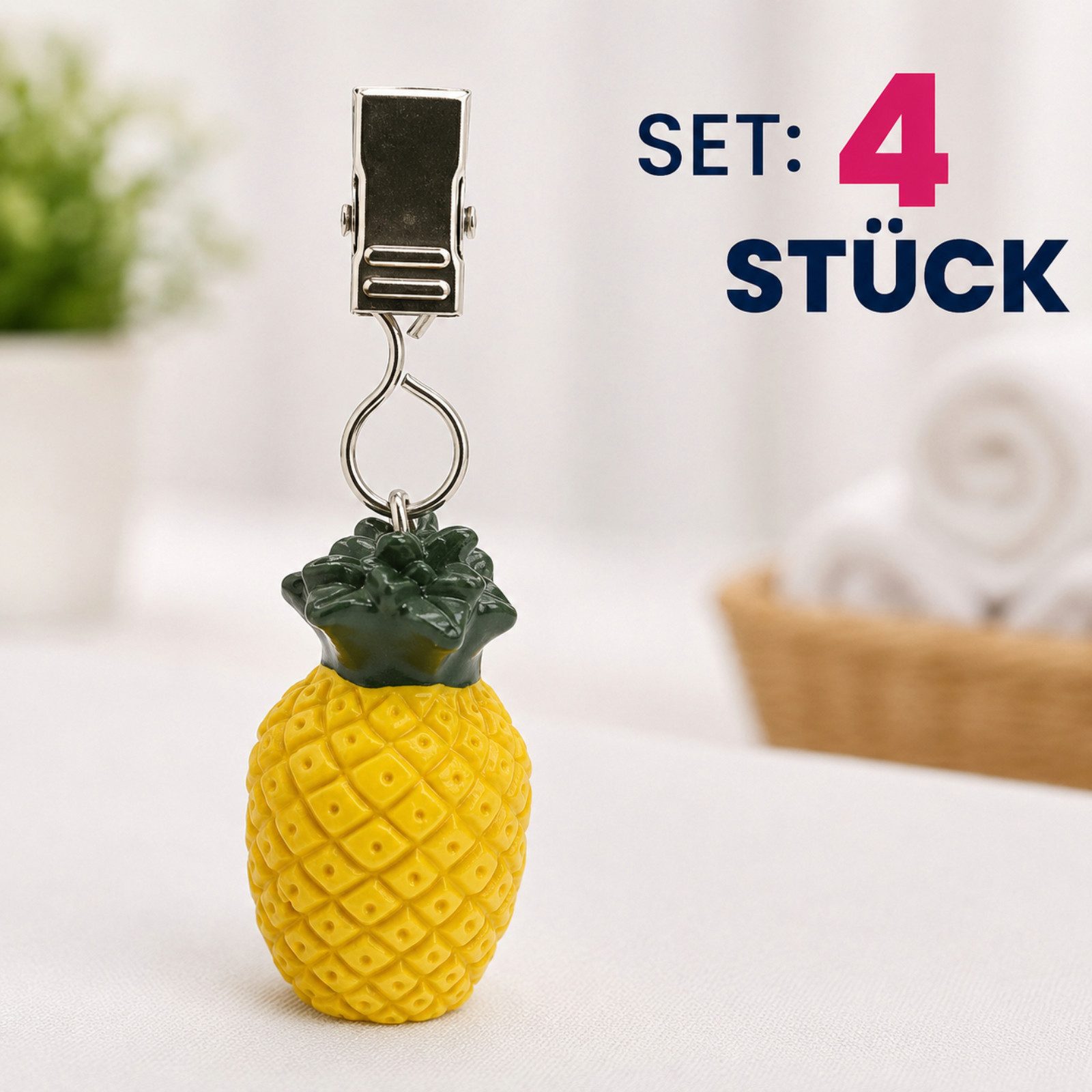 Koopman Tischtuchklammer Früchte 4 er Set, (Set, 4-tlg., Packung), 4tlg, Polystone, Ananas, mit Klammer, Früchte