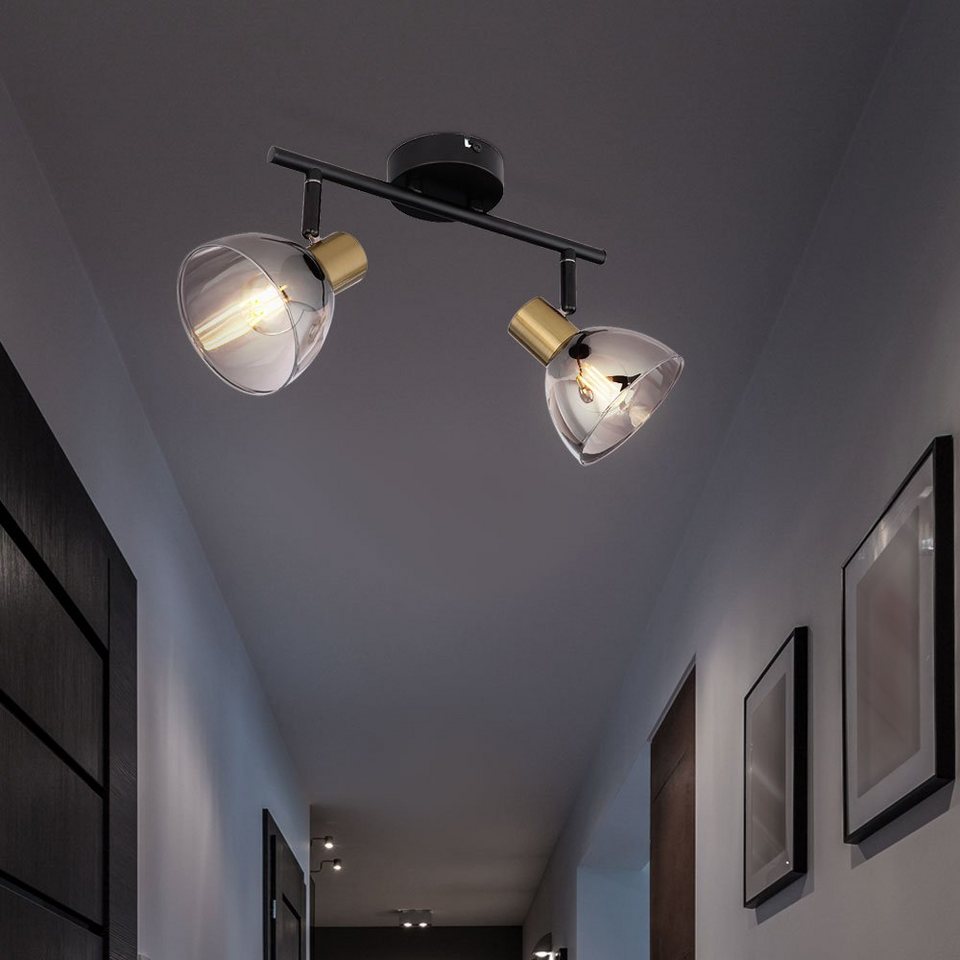 etc-shop LED Deckenspot, Leuchtmittel nicht inklusive, Deckenstrahler 2  flammig Deckenlampe Retro schwarz
