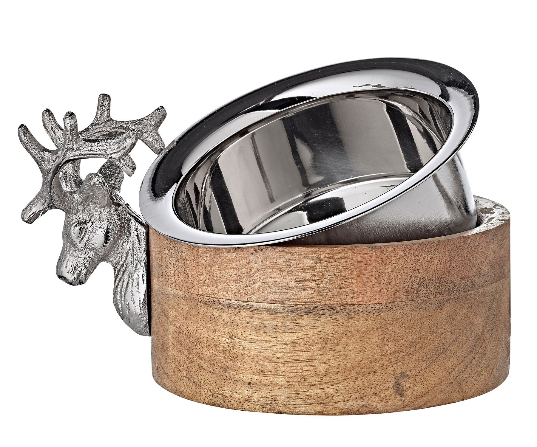 EDZARD Servierschale Hirsch, Aluminium, Mangoholz, Hirsch-Motiv, Mangoholz, Aluminium, vernickelt, H 6,5 cm