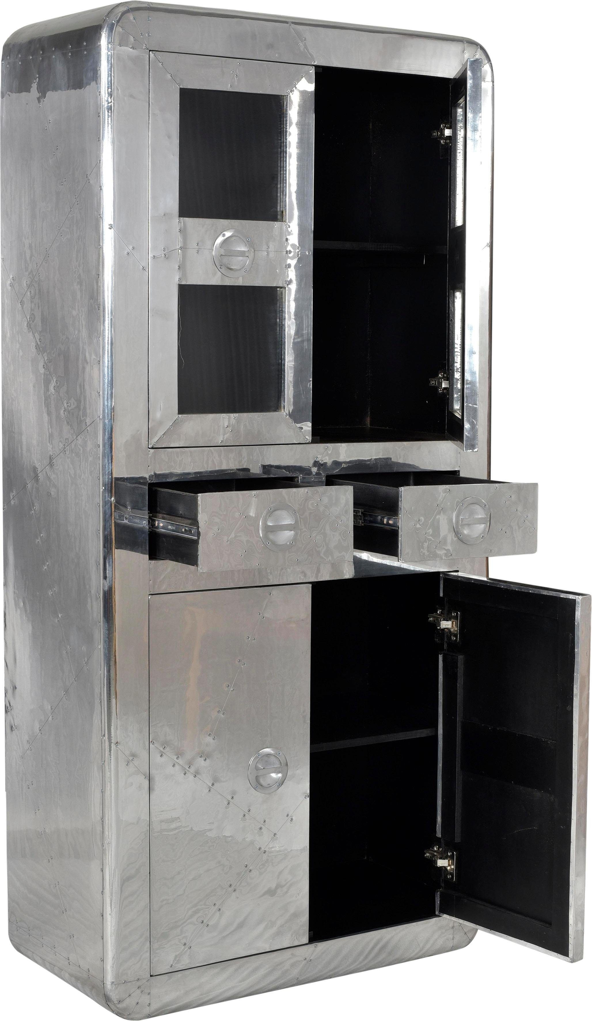SIT Vitrine Pushkar aus Mangoholz mit 4 Türen & 2 Schubladen Futuristischer Aluminium-Look mit dekorativen Zierschrauben – Bild 4 von 5