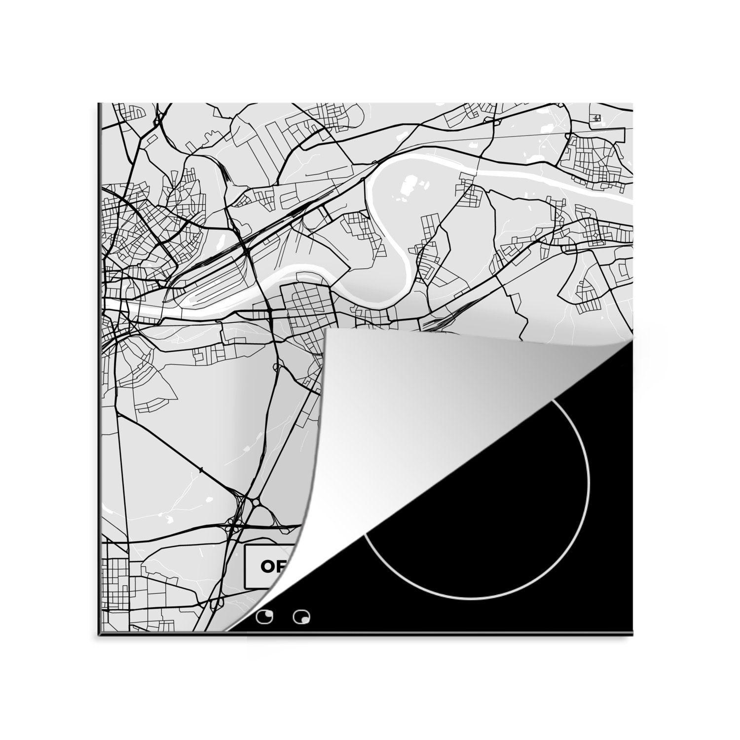 MuchoWow Herdblende-/Abdeckplatte Deutschland - Karte - Offenbach am Main - Karte - Stadtplan, Vinyl, (1 tlg), 78x78 cm, Ceranfeldabdeckung, Arbeitsplatte für küche