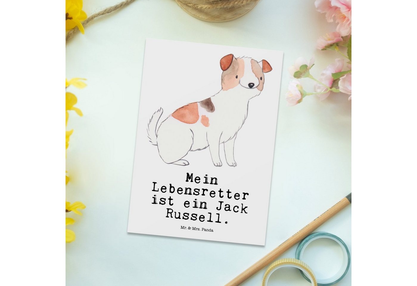Thumbnail - Mr. & Mrs. Panda Postkarte Jack Russel Terrier Lebensretter - Weiß - Geschenk, Hundebesitzer, Ra, Glücksmomente teilen