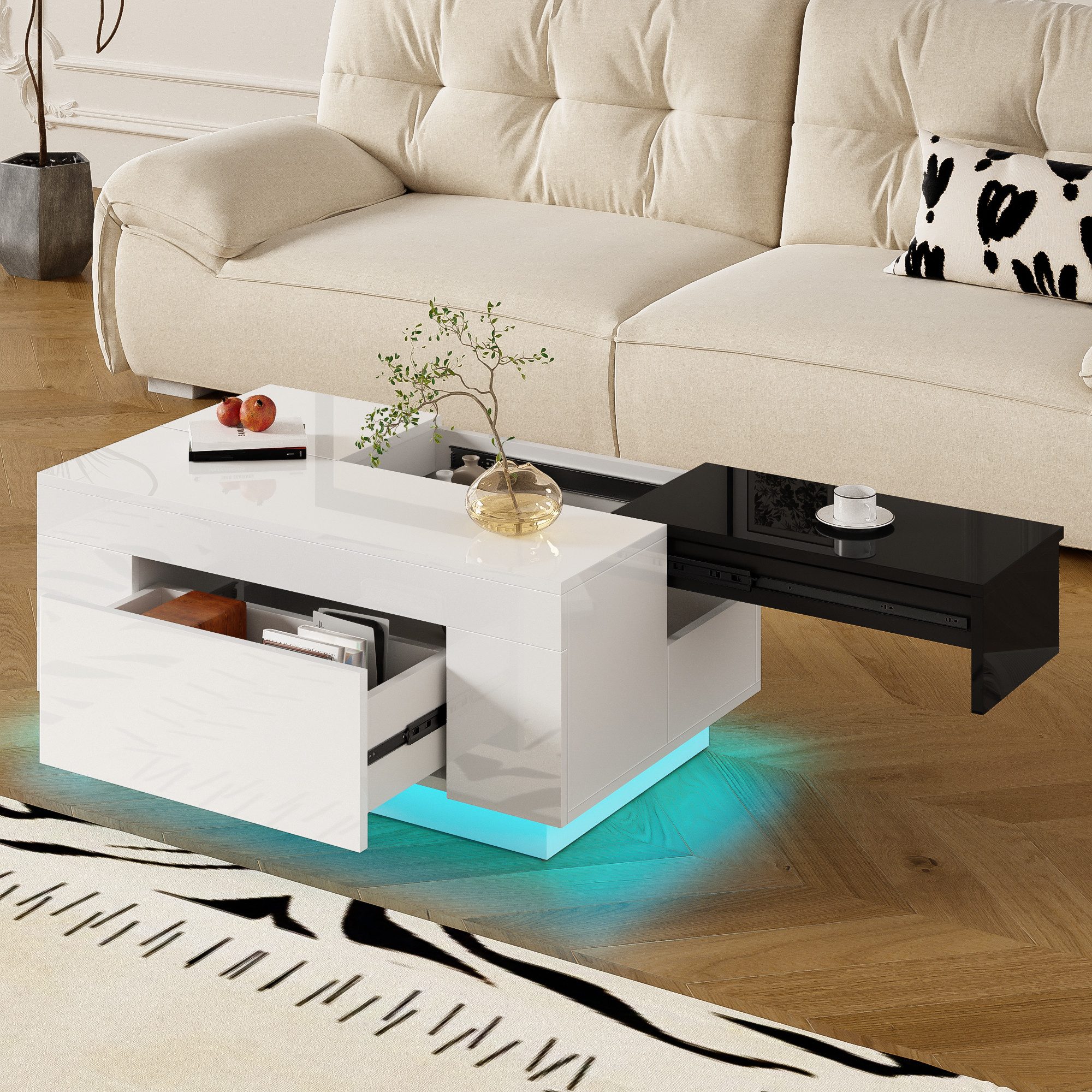 Merax Couchtisch hochglanz Sofatisch Beistelltisch mit LED-Beleuchtung (Woh günstig online kaufen