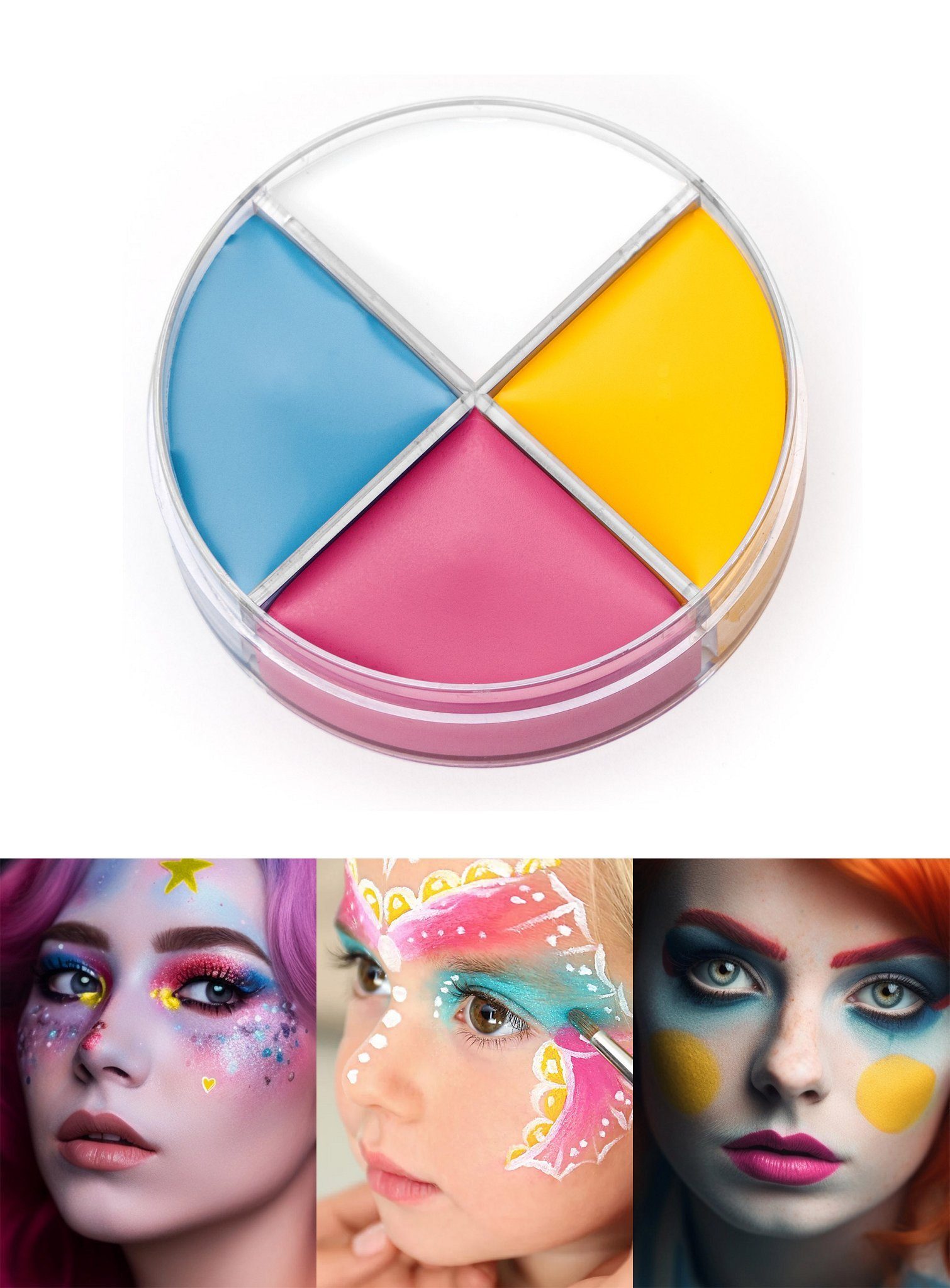 Kryolan GmbH Theaterschminke Creme Schminke blau-gelb-rosa-weiß Make-up 15 ml, Voll deckende Cremeschminke auf Wachsbasis für Schmetterling, Fee, Pr
