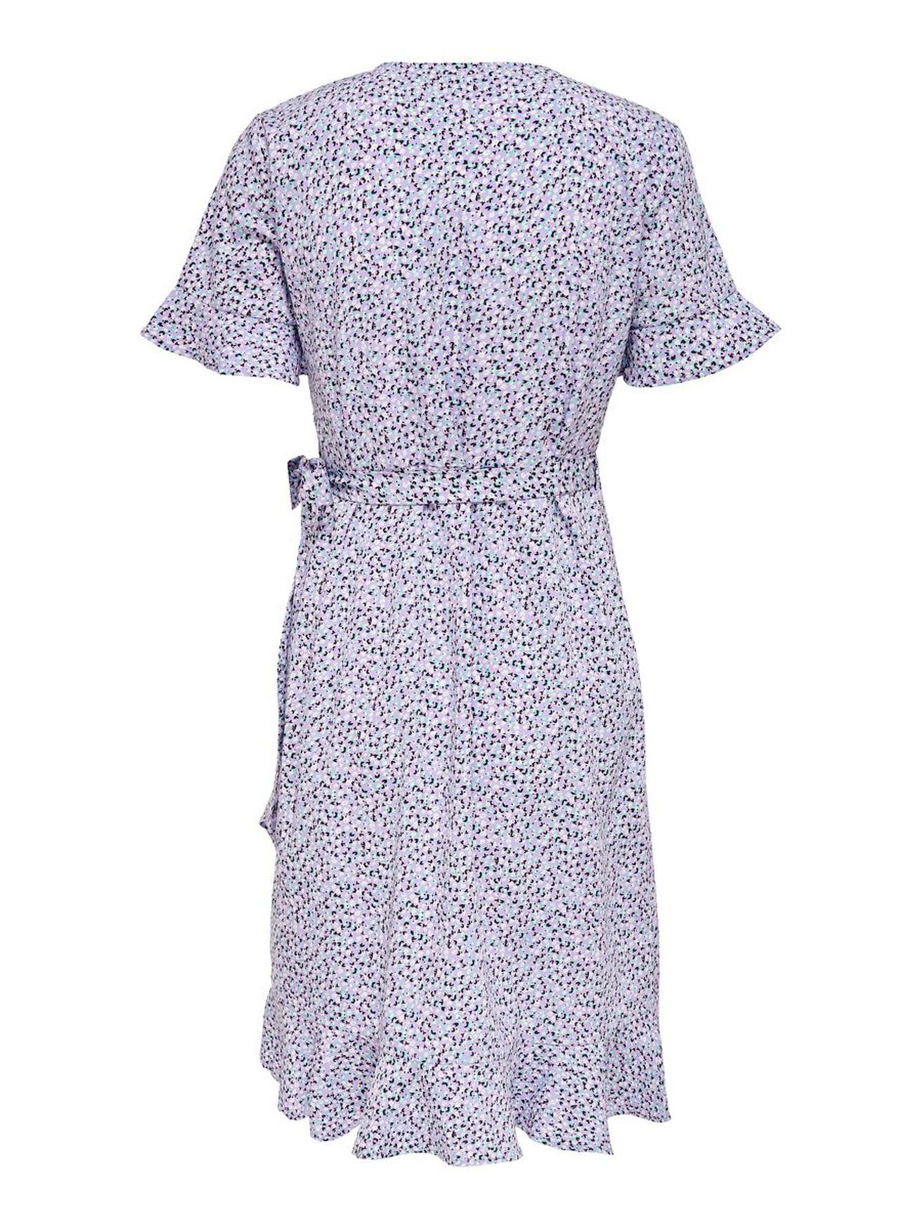 4056 ONLOLIVIA in Lockeres Violett Shirtkleid Wickelkleid (knielang, ONLY 1-tlg) Midi Blusen Kurzarm Bindegürtel mit