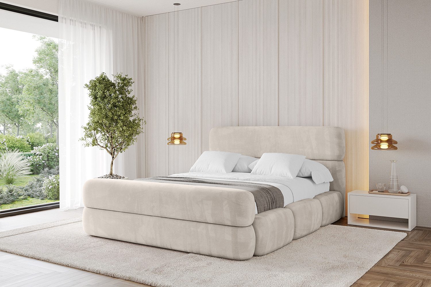 ALTDECOR Polsterbett ELVA-Z (Polsterbett mit Bettkasten und Lattenrost, Boxbett ohne Matratze), Doppelbett mit Stauraum, Bett mit Kopfteil