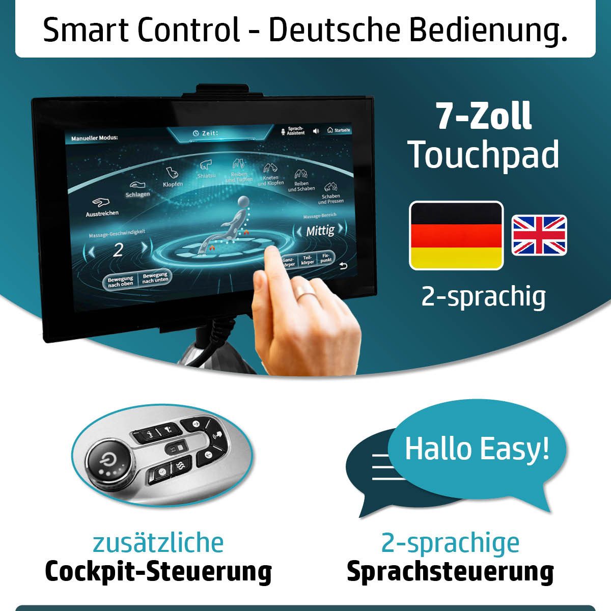 AMBINESS Massagesessel Relaxsessel YUNA, 60 Massageprogramme, deutsche Bediensprache, 3D-Massagetechnologie Ganzkörpermassage + Wärmefunktion