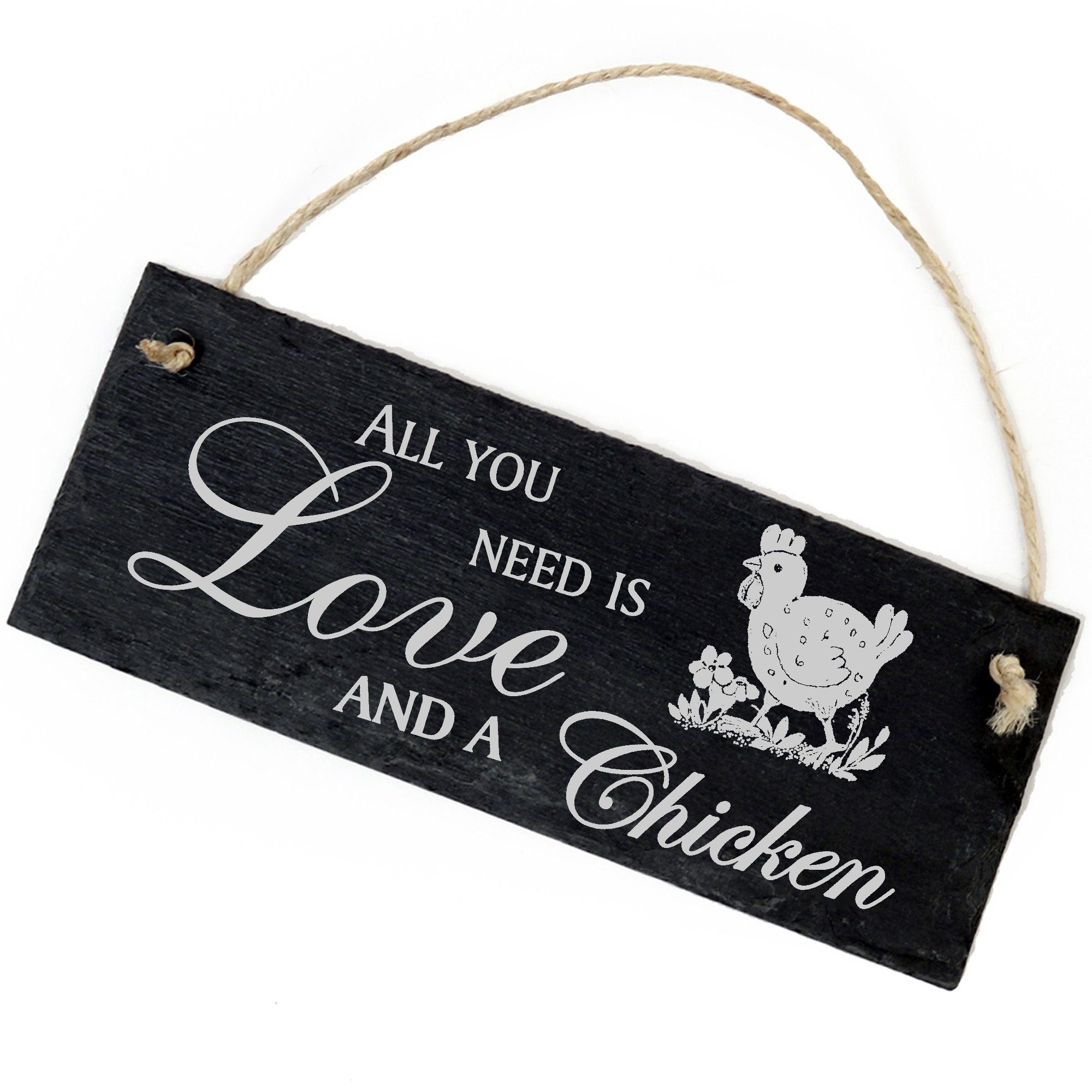 Dekolando Hängedekoration Huhn auf einer Wiese 22x8cm All you need is Love and a Chicken
