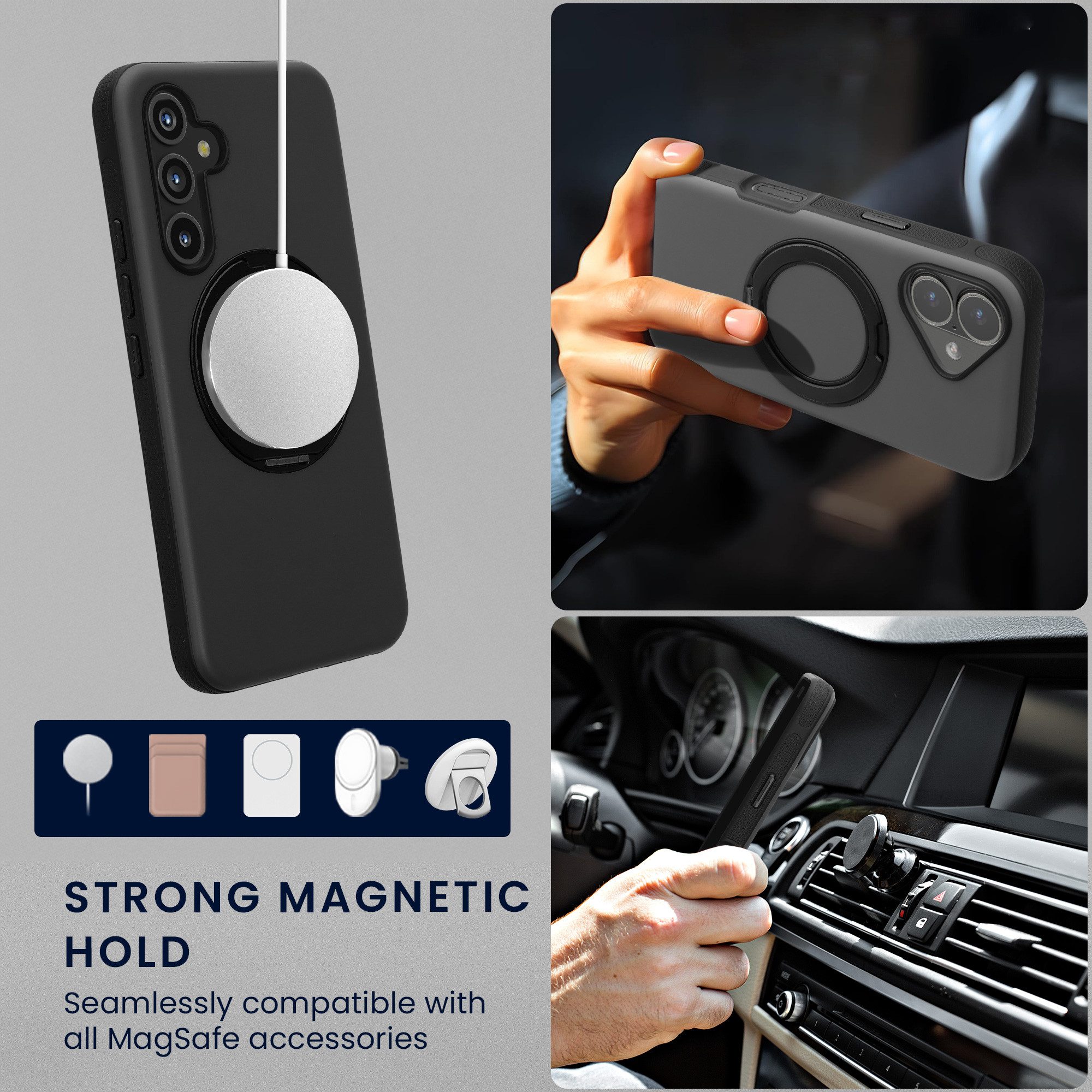 kwmobile Smartphone-Hülle Case mit 360° Standring für Samsung Galaxy A54 5G Hülle, Hardcase mit drehbaren Kickstand kompatibel mit MagSafe – Bild 5 von 5