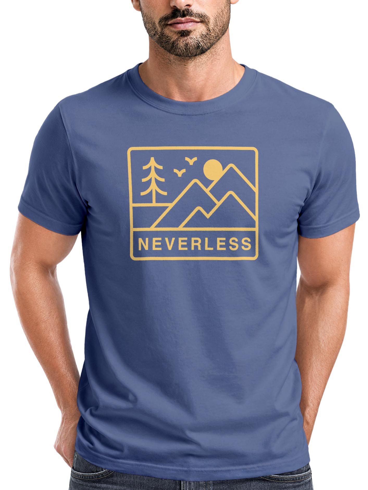 Print-Shirt Herren T-Shirt Outdoor Grafik Line Art Berge Natur Männer Printshirt