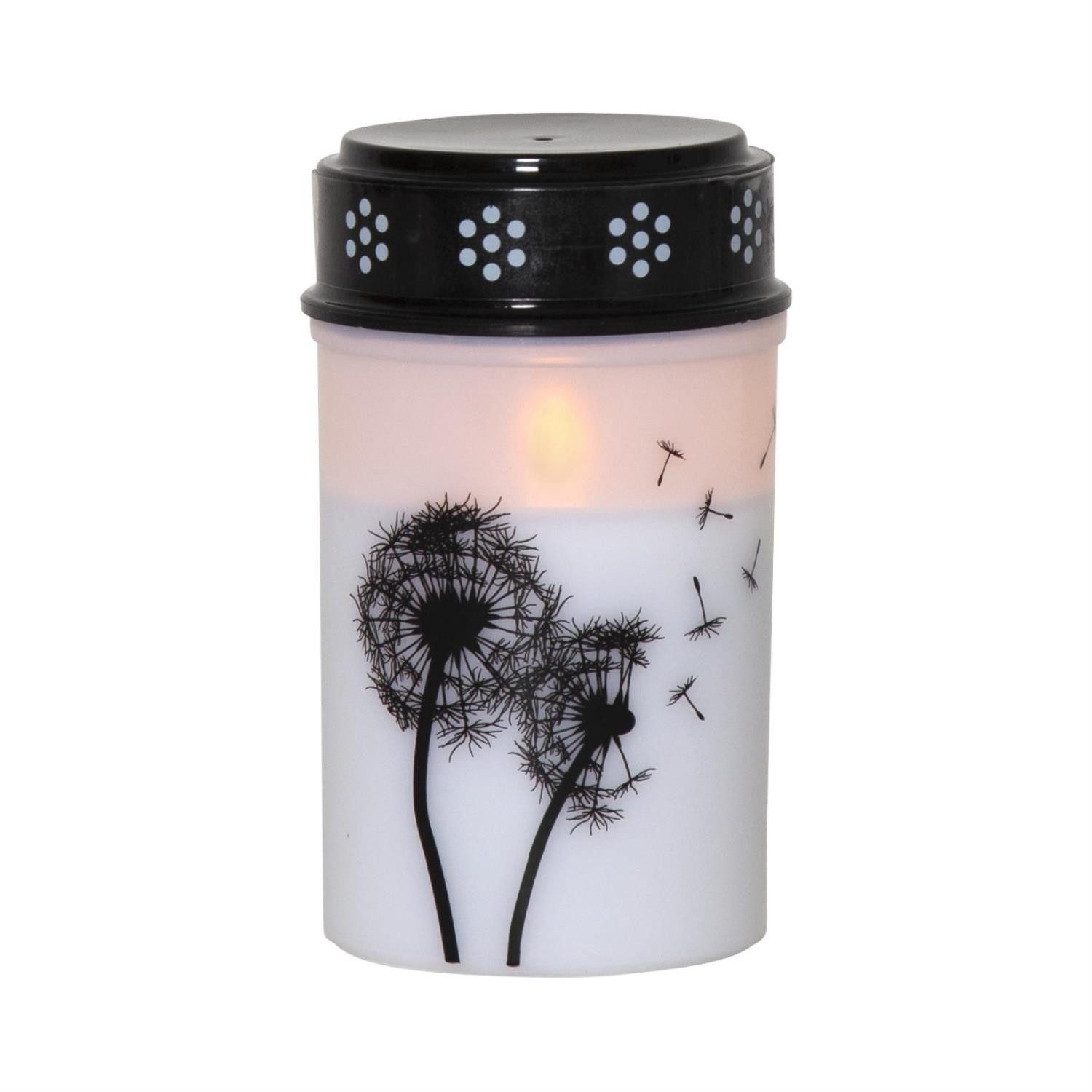Outdoorkerze LED Grablicht/Grabkerze Pusteblume H: 12cm Timer weiß/schwarz