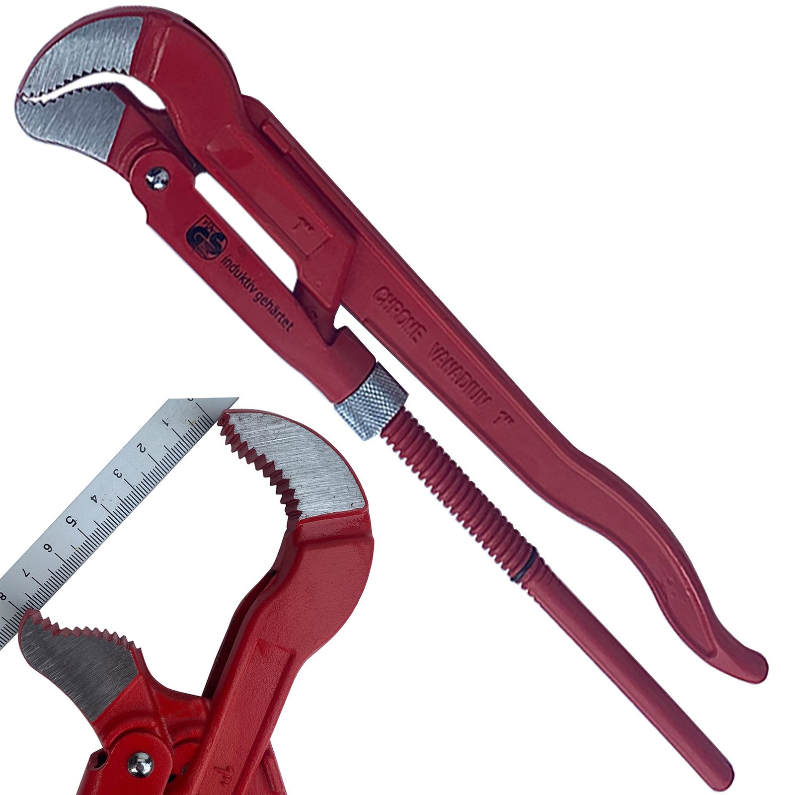 CF-Technik Rohrzange Rohrzange, Eckrohrzange 45° S-Maul 1 - 3 Zoll, Größe nach Wahl