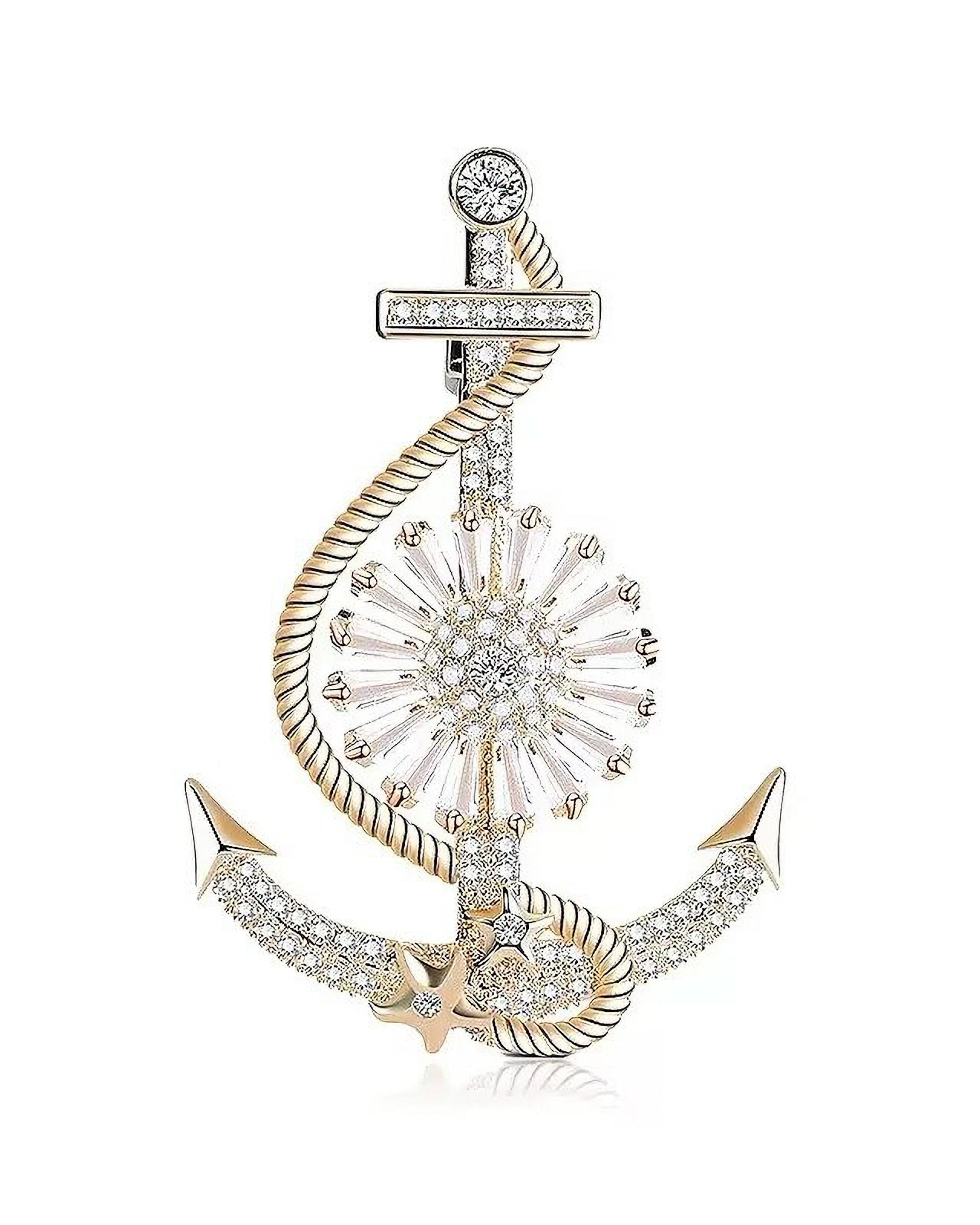 MayTree Brosche Brosche "Anker", goldenfarben, brilliant mit Strass (Stück, 1-tlg), godenfarbene Metallbrosche mit Strass-Steinen für Damen