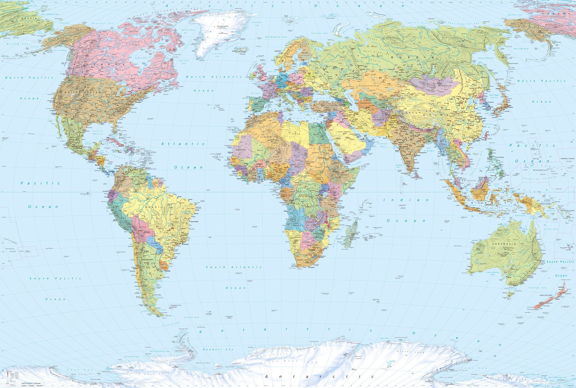 Komar Vliestapete World Map, (4 St), 368x248 cm (Breite x Höhe), inklusive Kleister