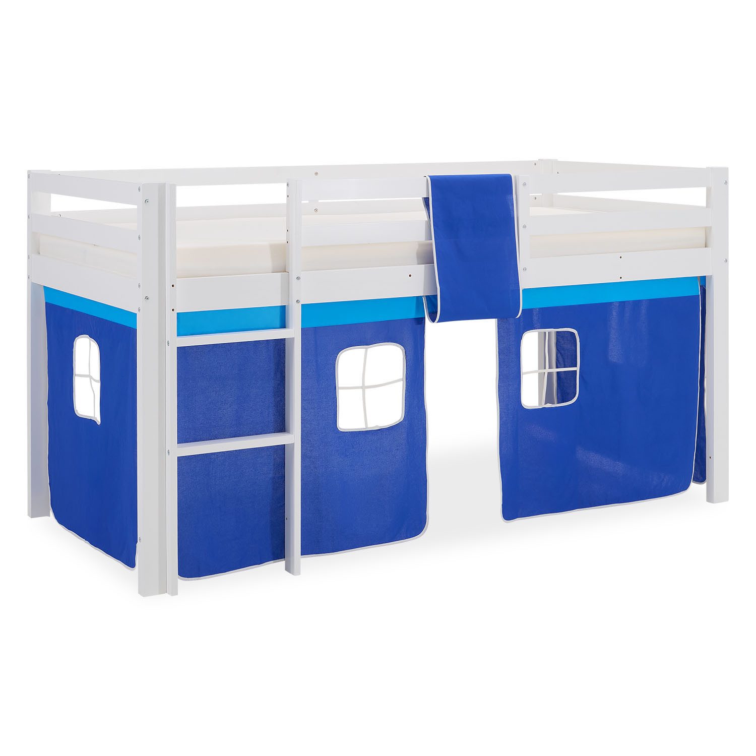 Homestyle4u Hochbett Kinder mit Rutsche 90x200 mit / ohne Matratze Holz Blau Jungen Pirat, Junge