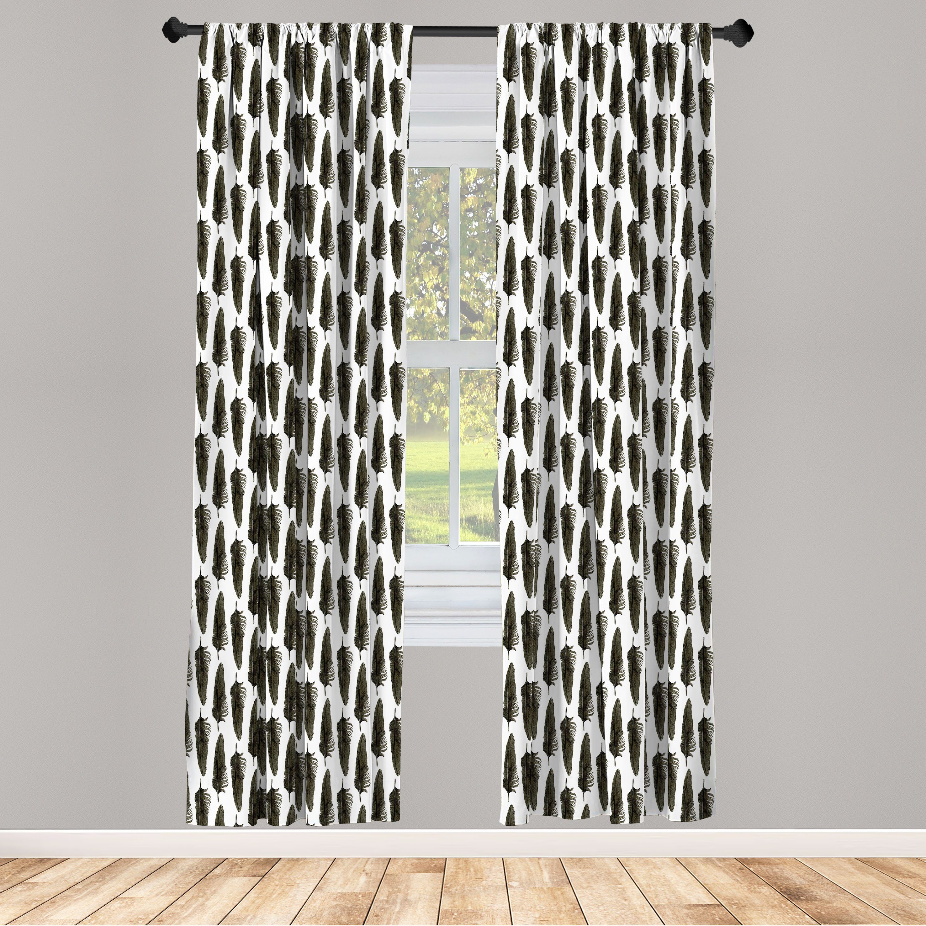 Gardine Vorhang für Wohnzimmer Schlafzimmer Dekor, Abakuhaus, Microfaser, Bohemien Aquarell Crow Federn