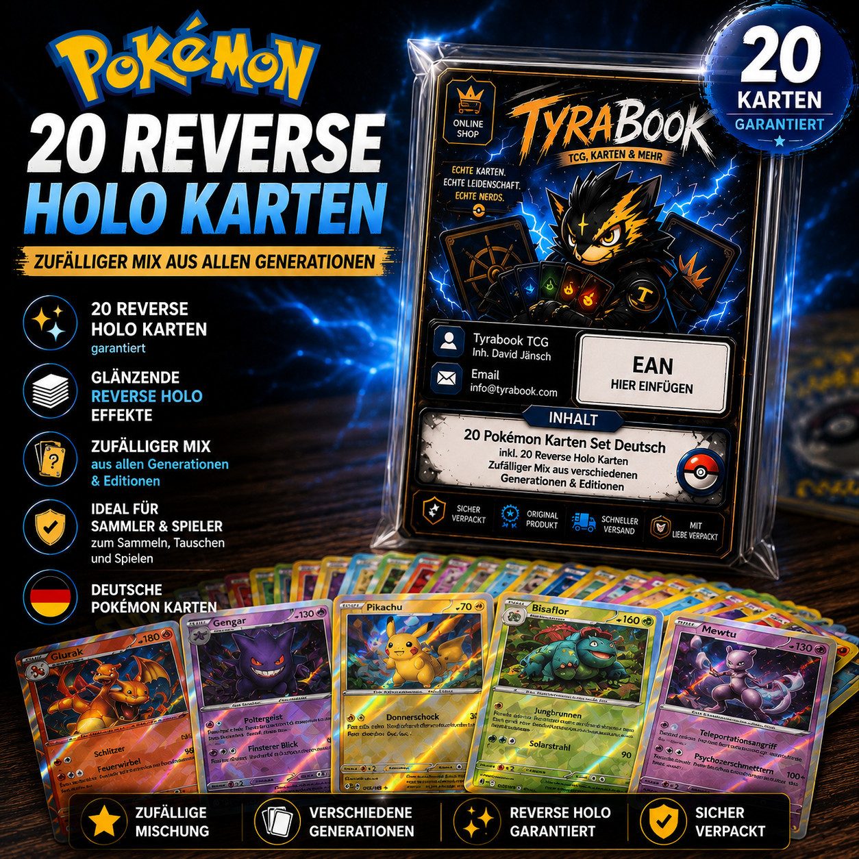 The Pokémon Company Sammelkarte Pokémon Karten Deutsch – Reverse Holo, EX, Booster & Bulk