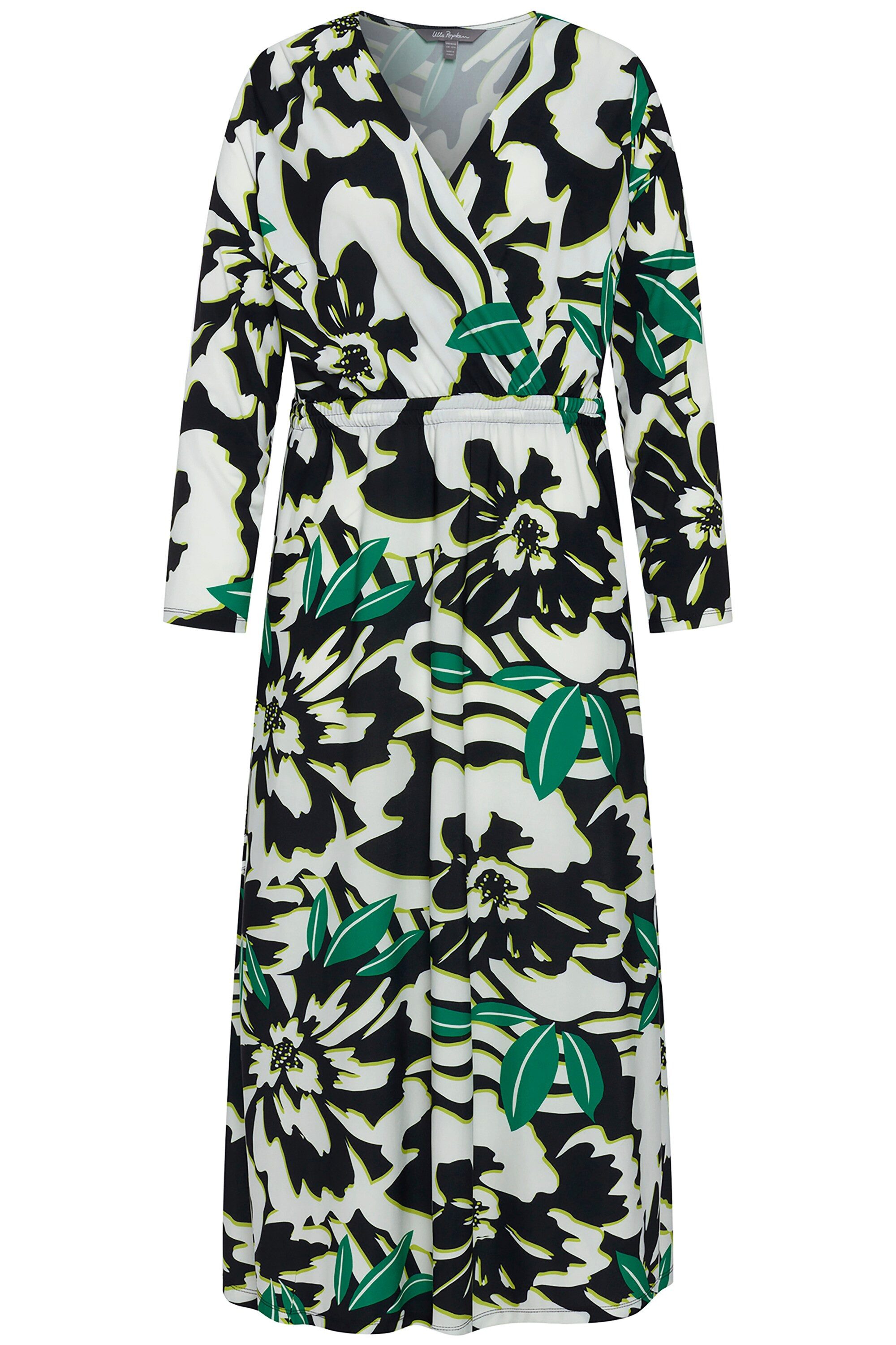 Ulla Popken Maxikleid Jerseykleid Wickeloptik V-Ausschnitt Langarm günstig online kaufen
