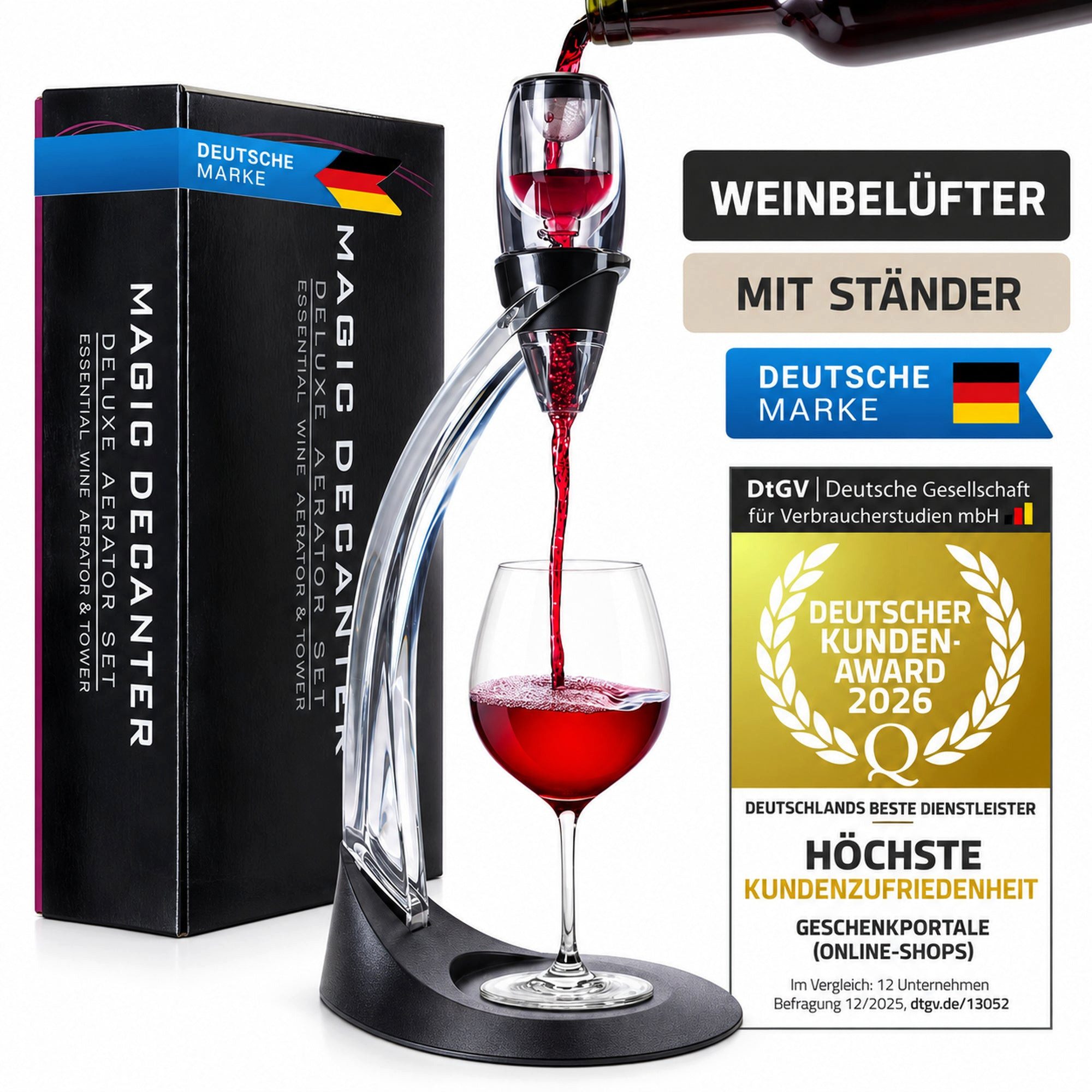 Dimono Dekanter Magic Wein Dekanter – Luxus Weindekanter mit Belüfter & Ausgiesser, (Luxus, Wein-Dekanter), Ausgießer