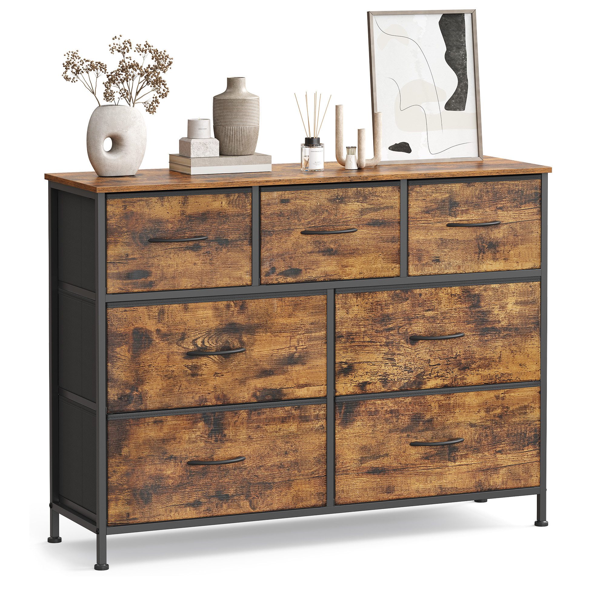 SONGMICS Kommode Schrank, Aufbewahrungsschrank, Stahl, MDF, Vliesstoff, für Schlafzimme