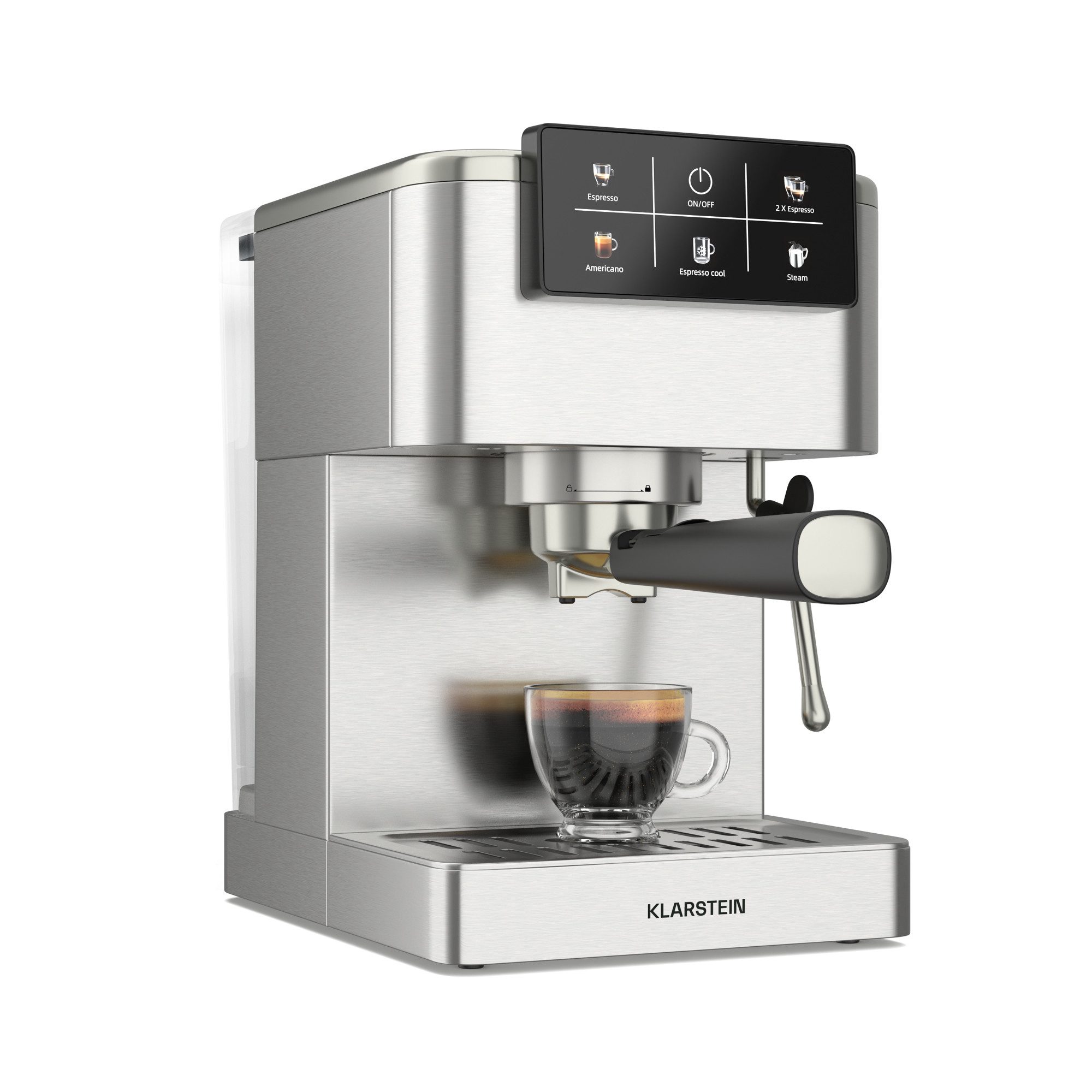 Klarstein Espressomaschine, 1.5l Kaffeekanne, Edelstahlfilter, Elektrisch 20 Bar Espressomaschine Kaffemaschine Touch