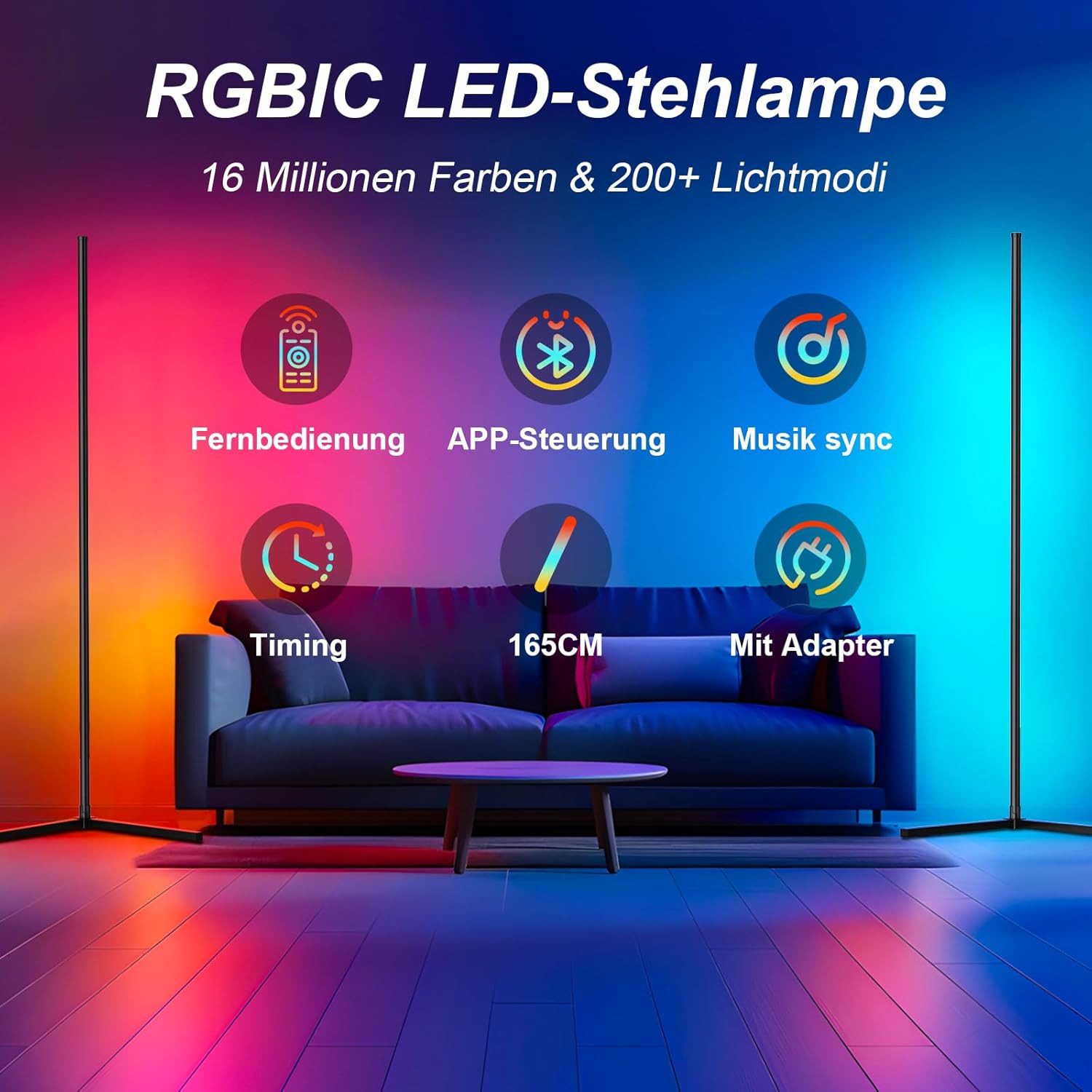 Lujasi LED Stehlampe Stehlampe Wohnzimmer 165cm, günstig online kaufen