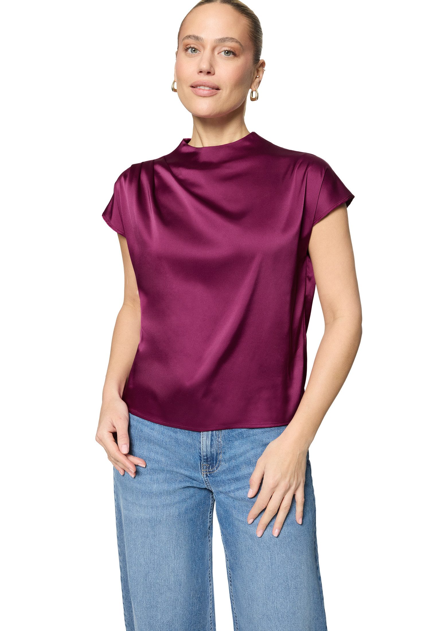 Zero Satinbluse Damen mit Kragen