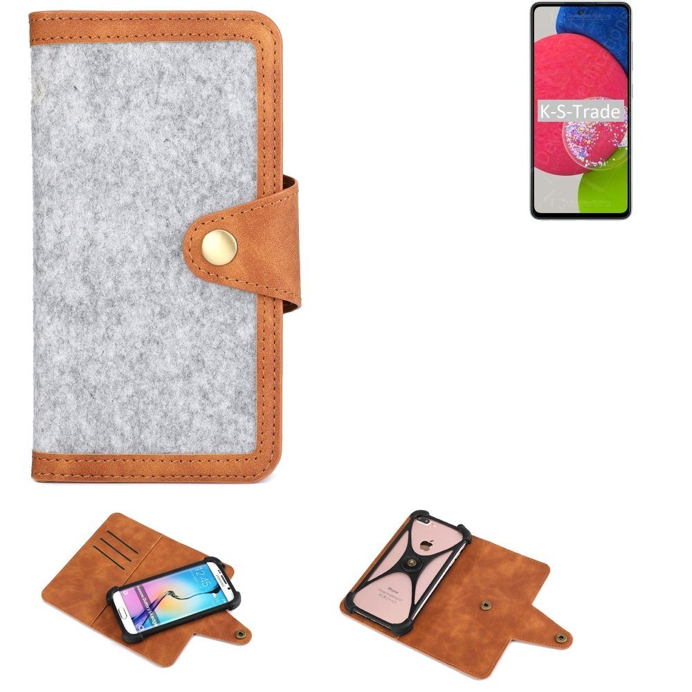 K-S-Trade Handyhülle für Samsung Galaxy A52s 5G, Handyhülle Schutzhülle Filz-Hülle Kunst-Leder hellgrau braun