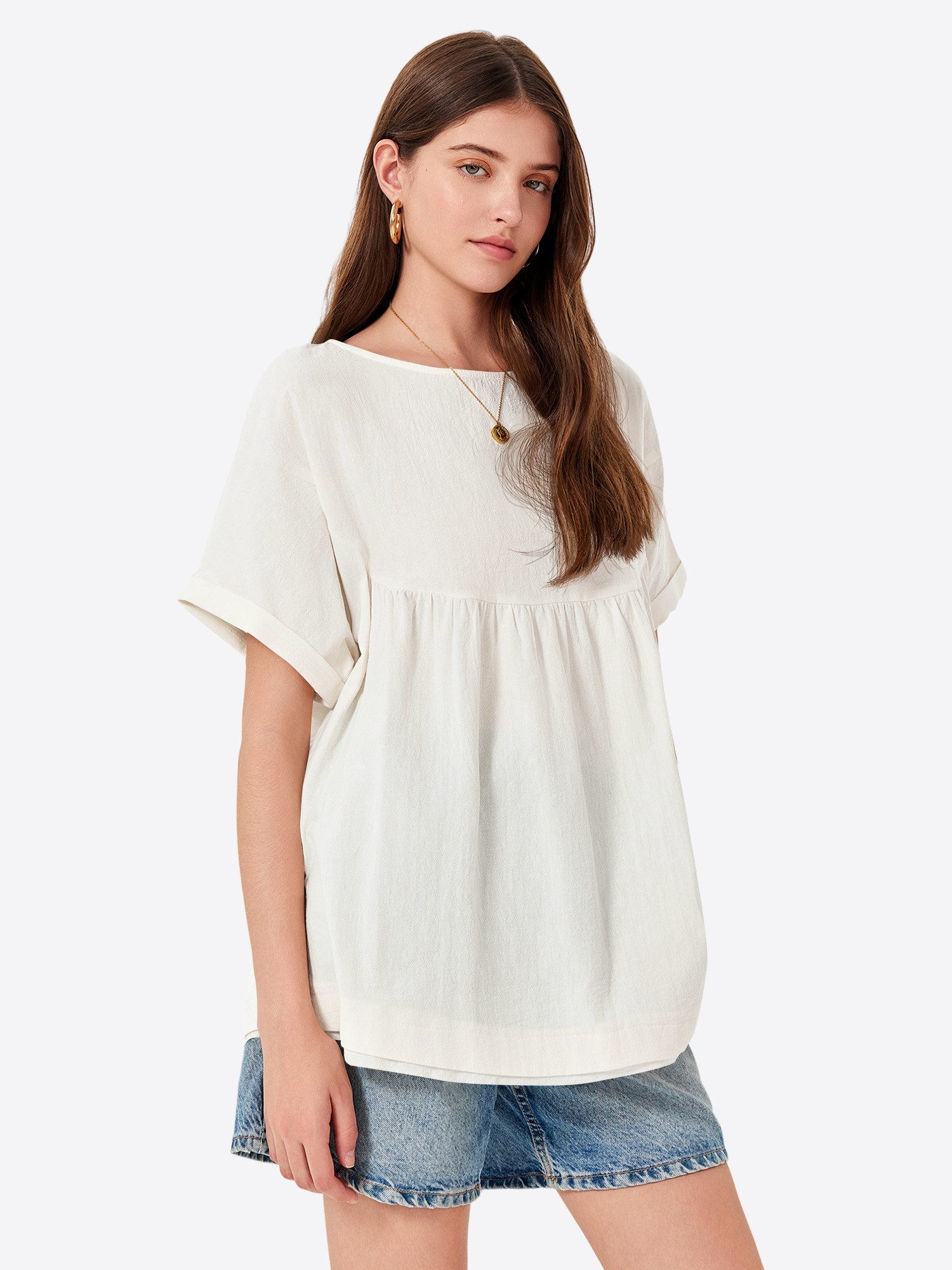 Imily Bela Tunikashirt Damen Babydoll Oberteil (Packung, 1-tlg., 1per-Pack) aus Baumwolle